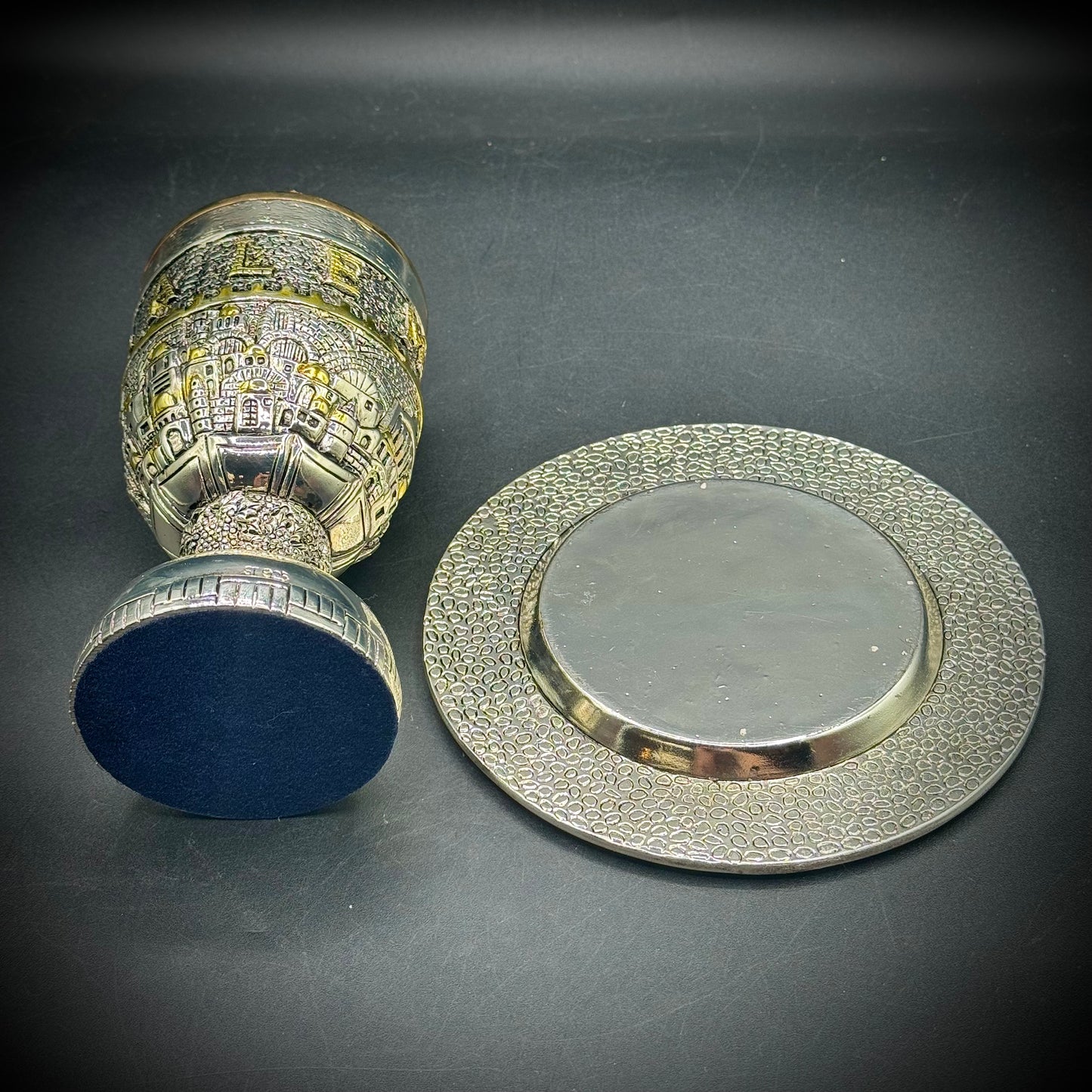 Heavy .925 Sterling Silver Clad & Gold Plated Jerusalem Kiddush Cup/Goblet