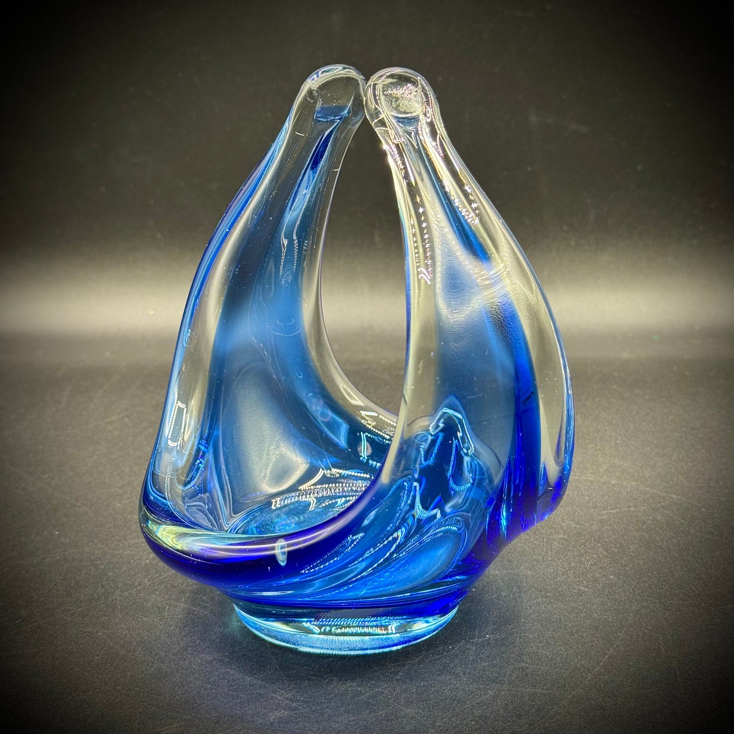 Blue Murano Style Art Glass Basket