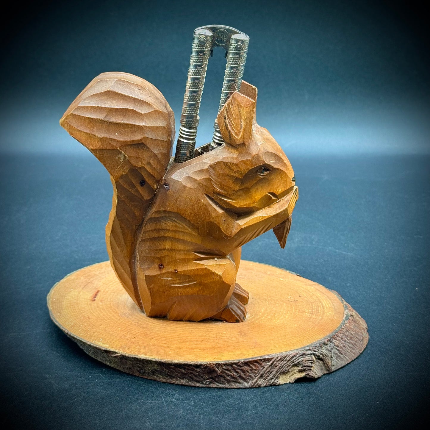 Vintage Hand Carved Wood Squirrel Nutcracker Holder