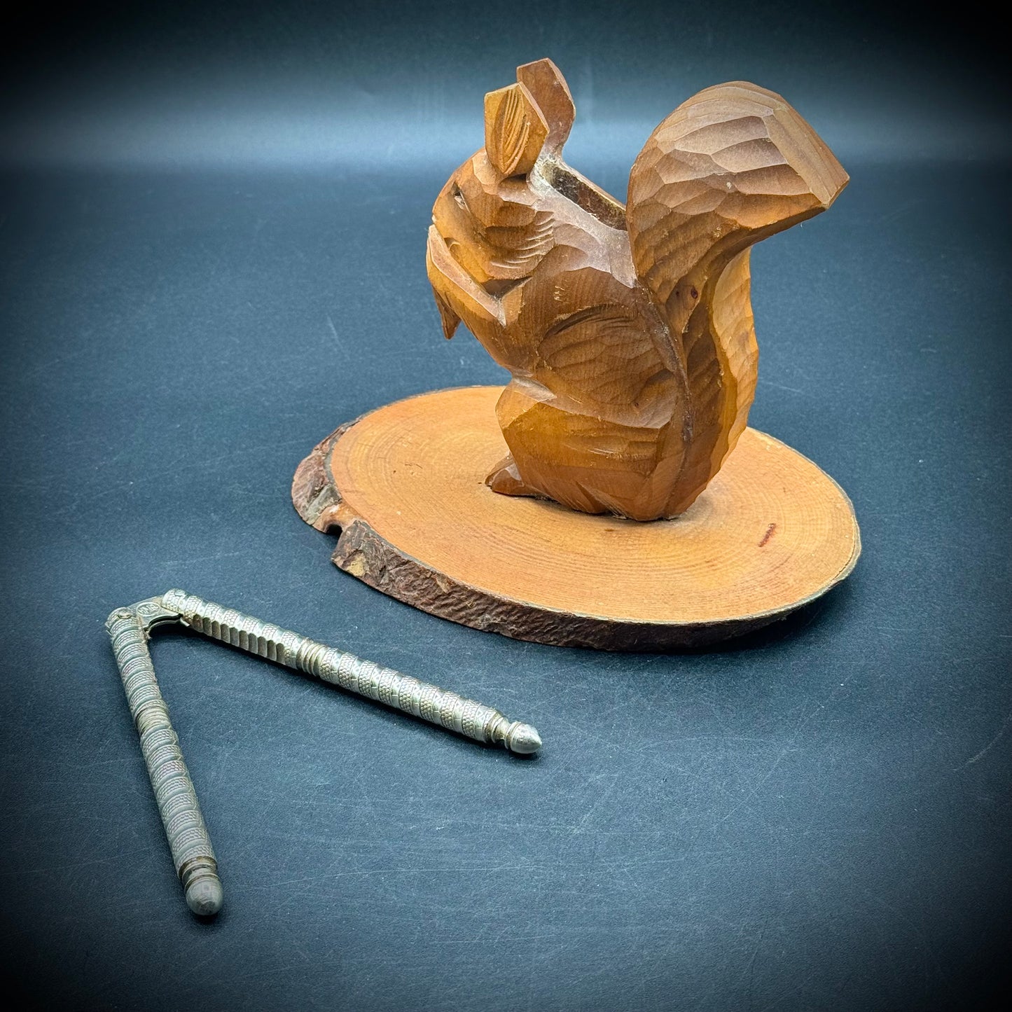 Vintage Hand Carved Wood Squirrel Nutcracker Holder