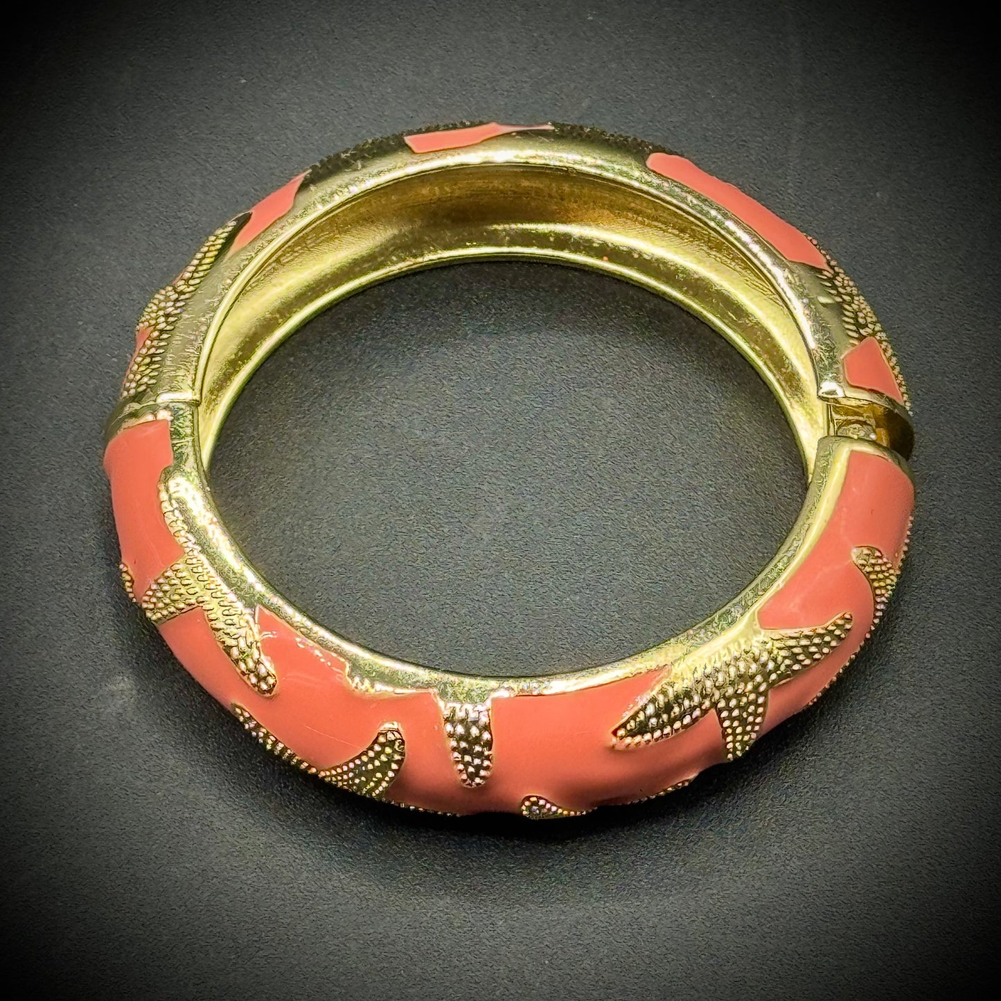 Hinged Bangle Bracelet with Pink Enamel and Starfish Motif