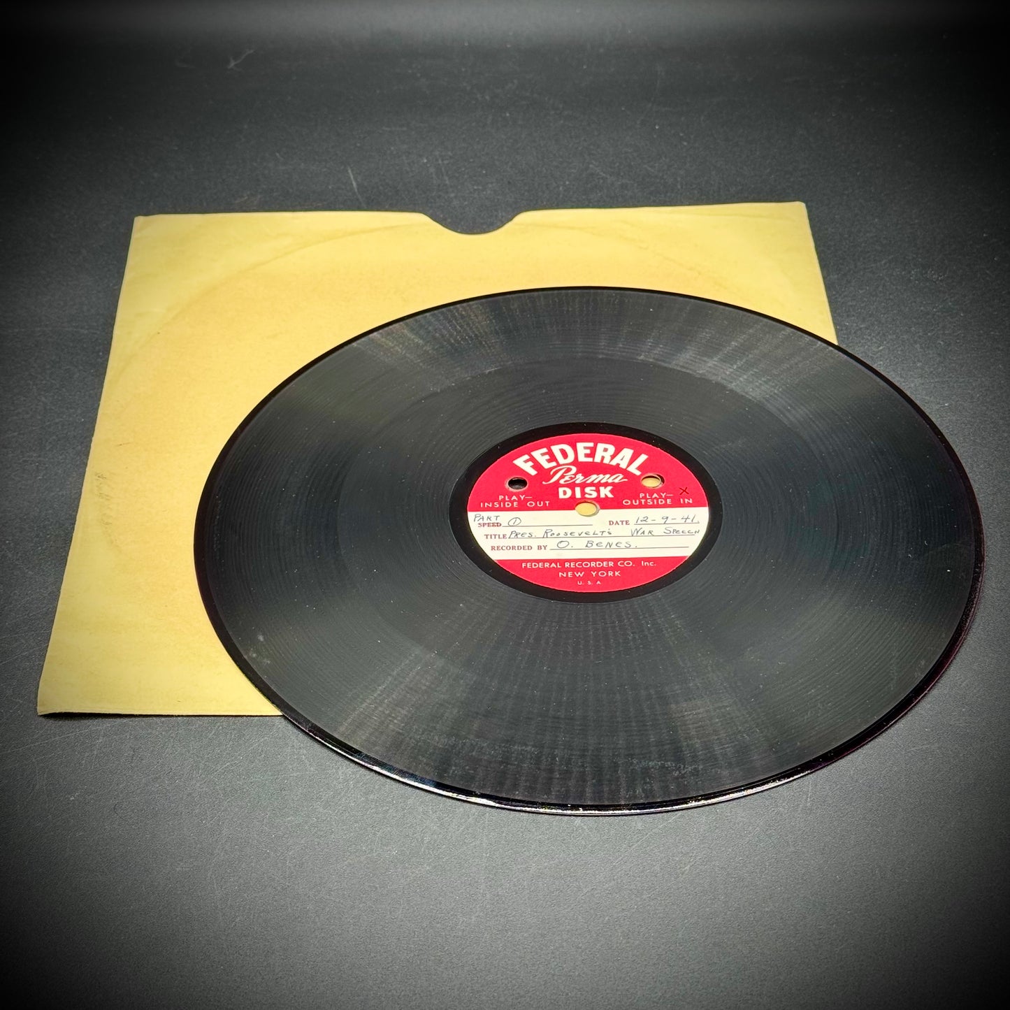 Original 1941 Record Recording - FDR Pearl Harbor Speech