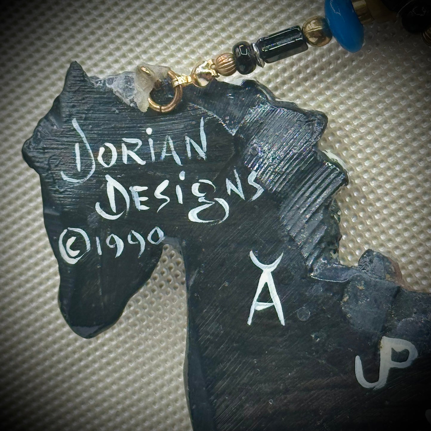 Vintage Dorian Designs 1990 Large Articulating Horse Necklace w/Real Stones