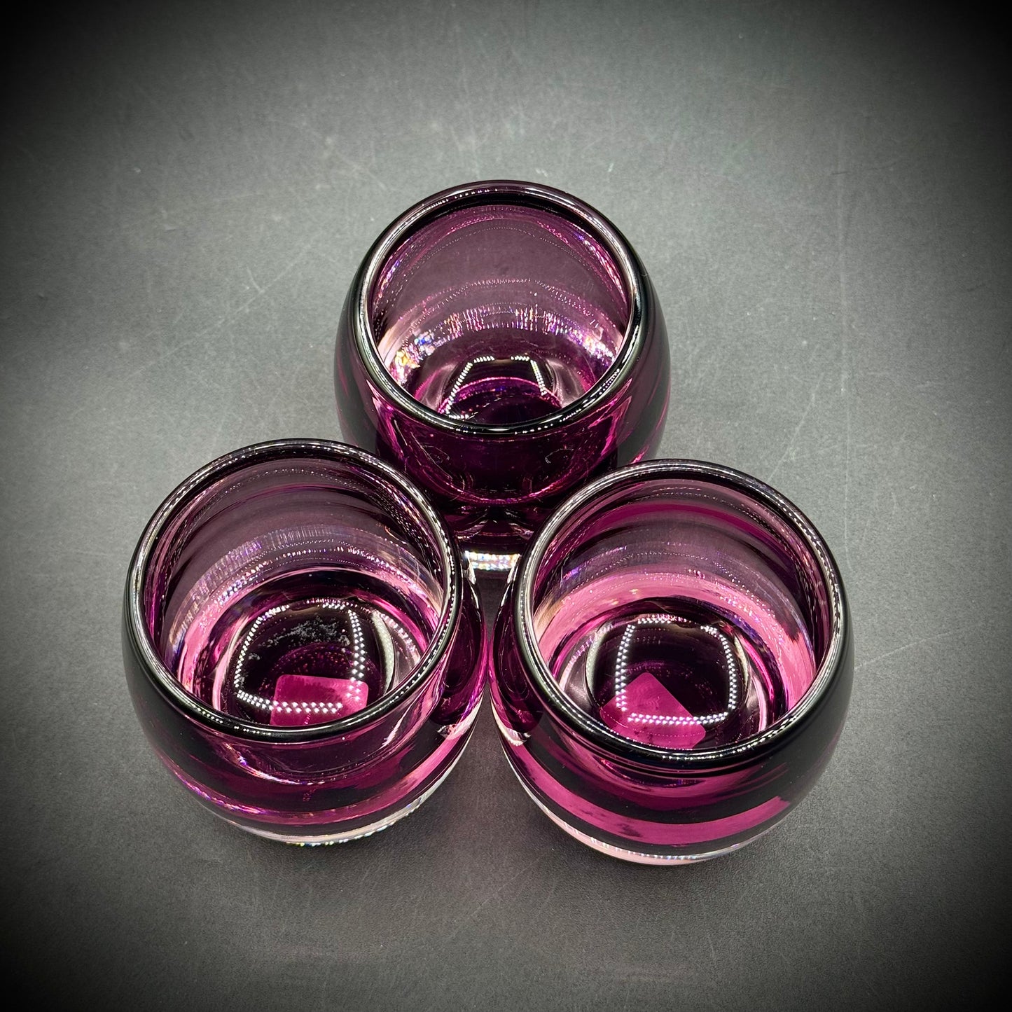 Set of 3 Polish Diva Glass Amethyst Votives by Crate & Barrel