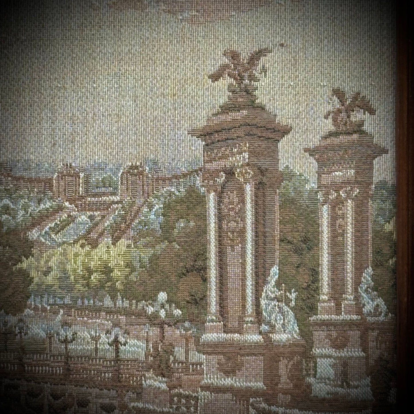 Vintage Paris Bridge Scene Framed Tapestry