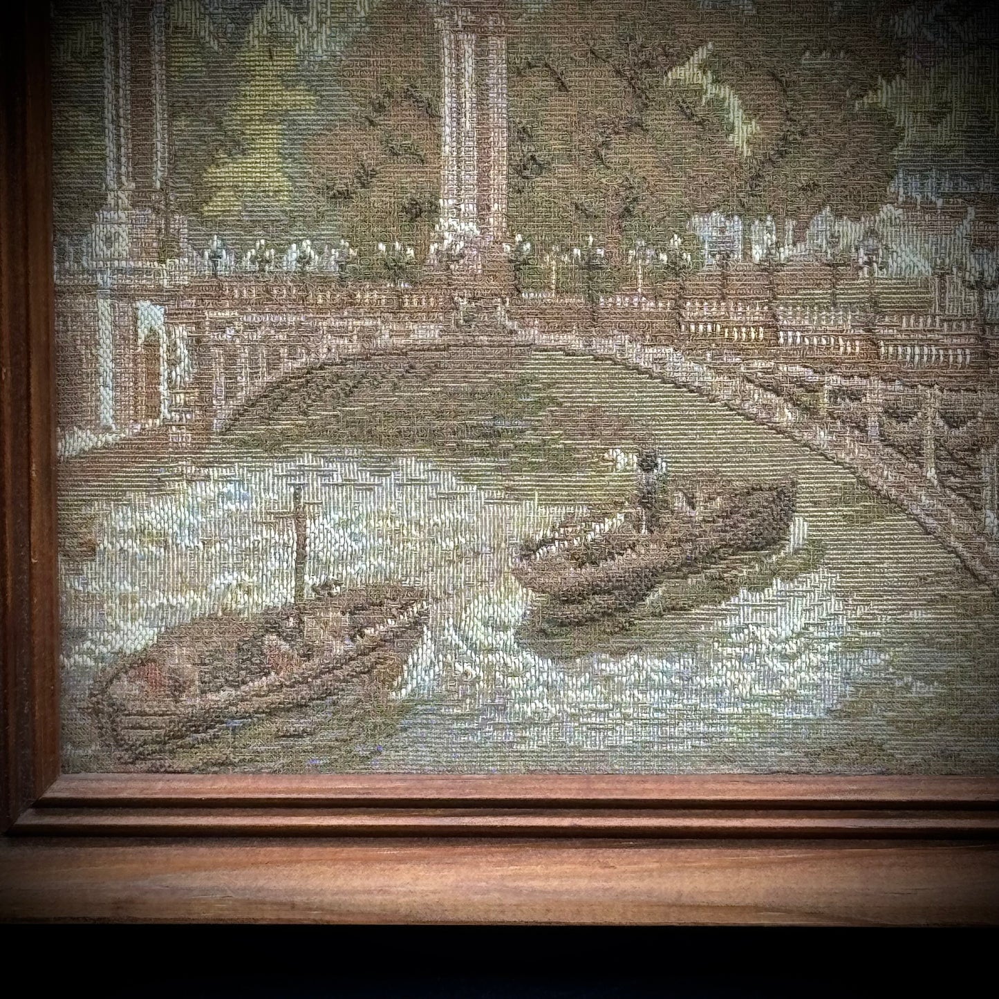 Vintage Paris Bridge Scene Framed Tapestry
