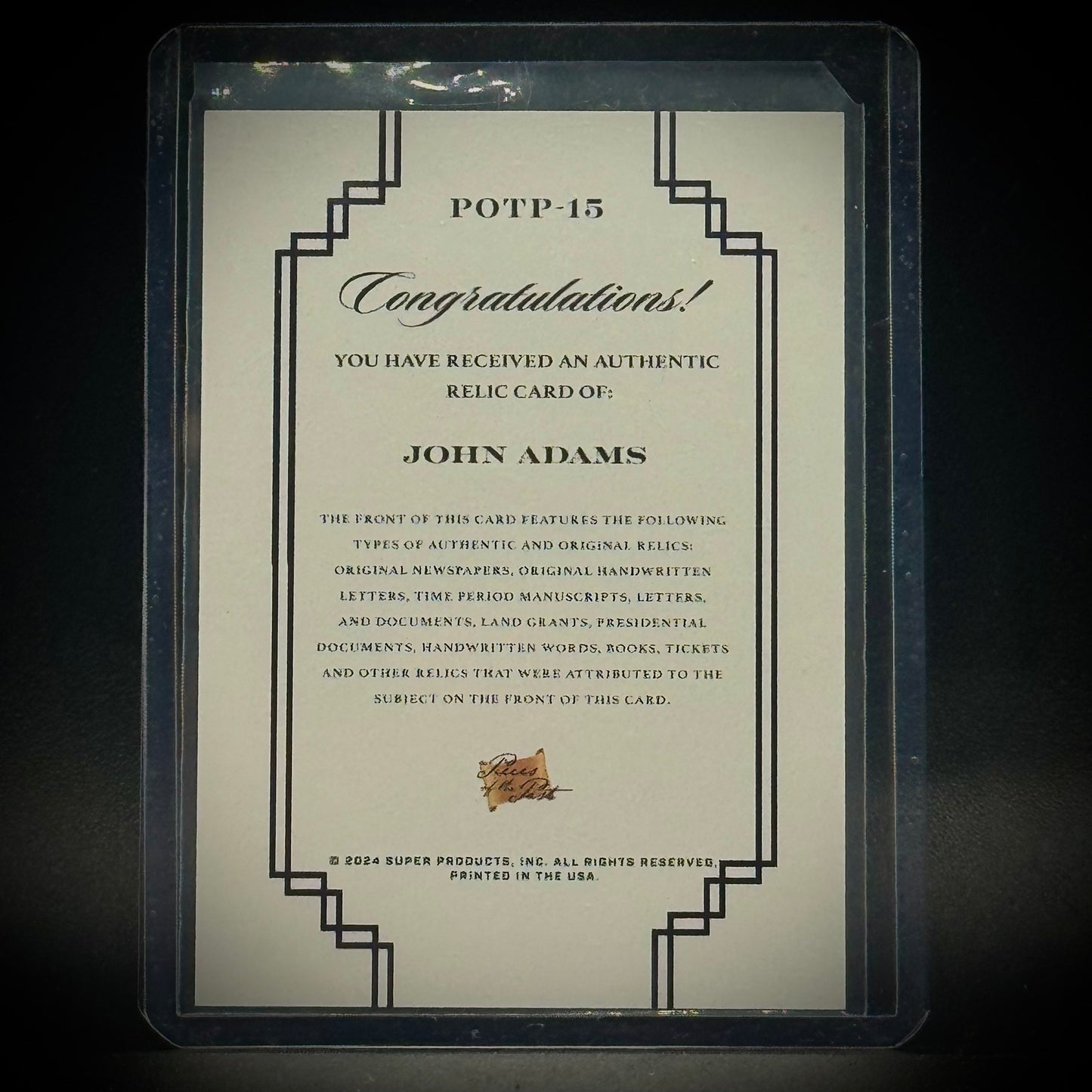 Pieces of The Past John Adams Relic Card