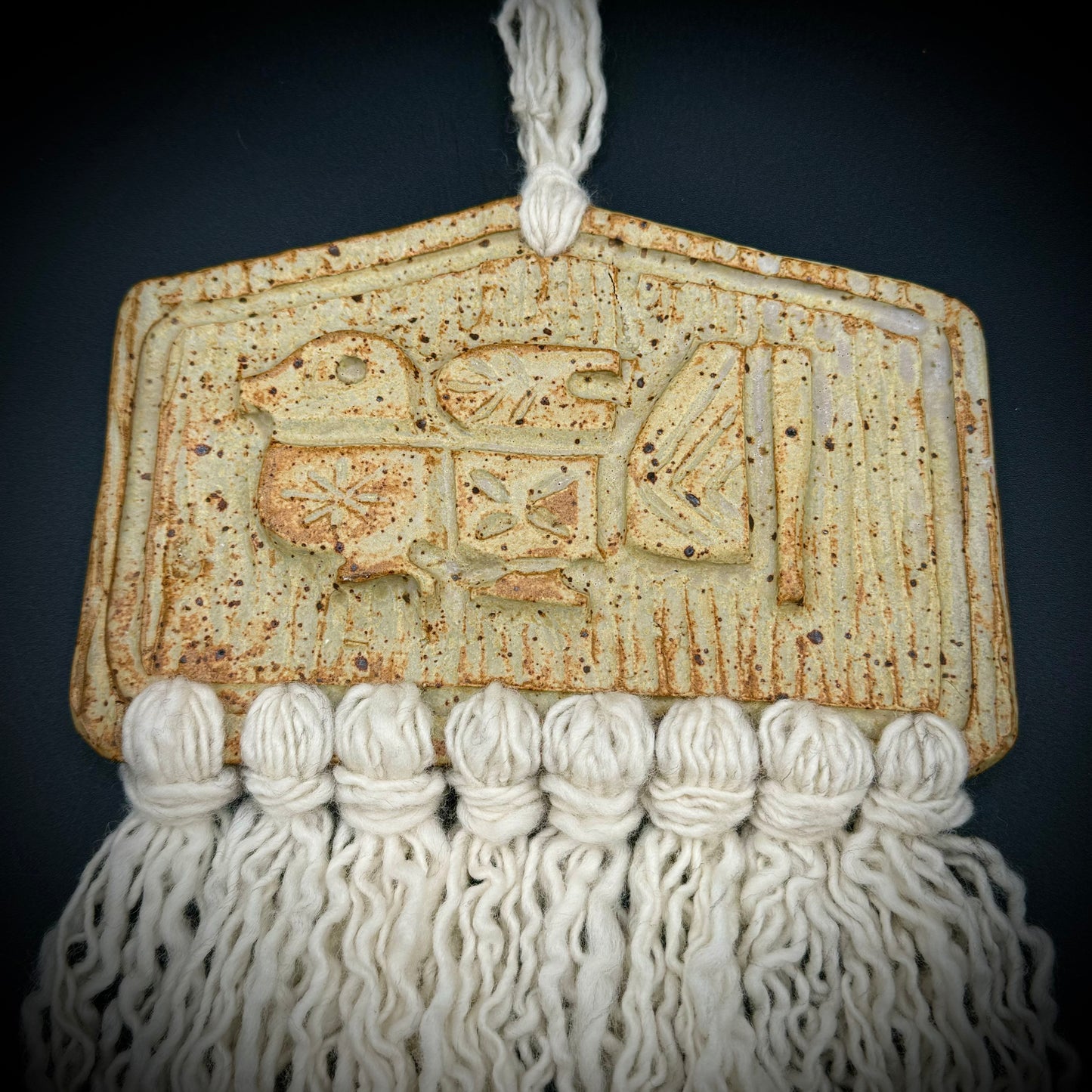 Vintage Original Pottery & Macramé Hanging Art