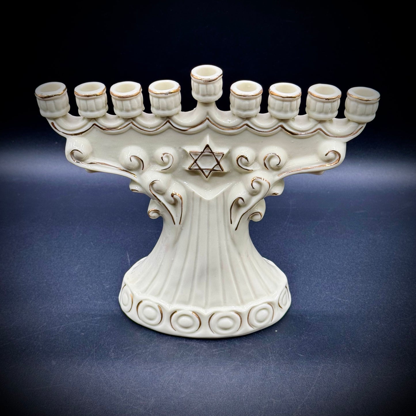 Vintage Porcelain Menorah with Gold Accents