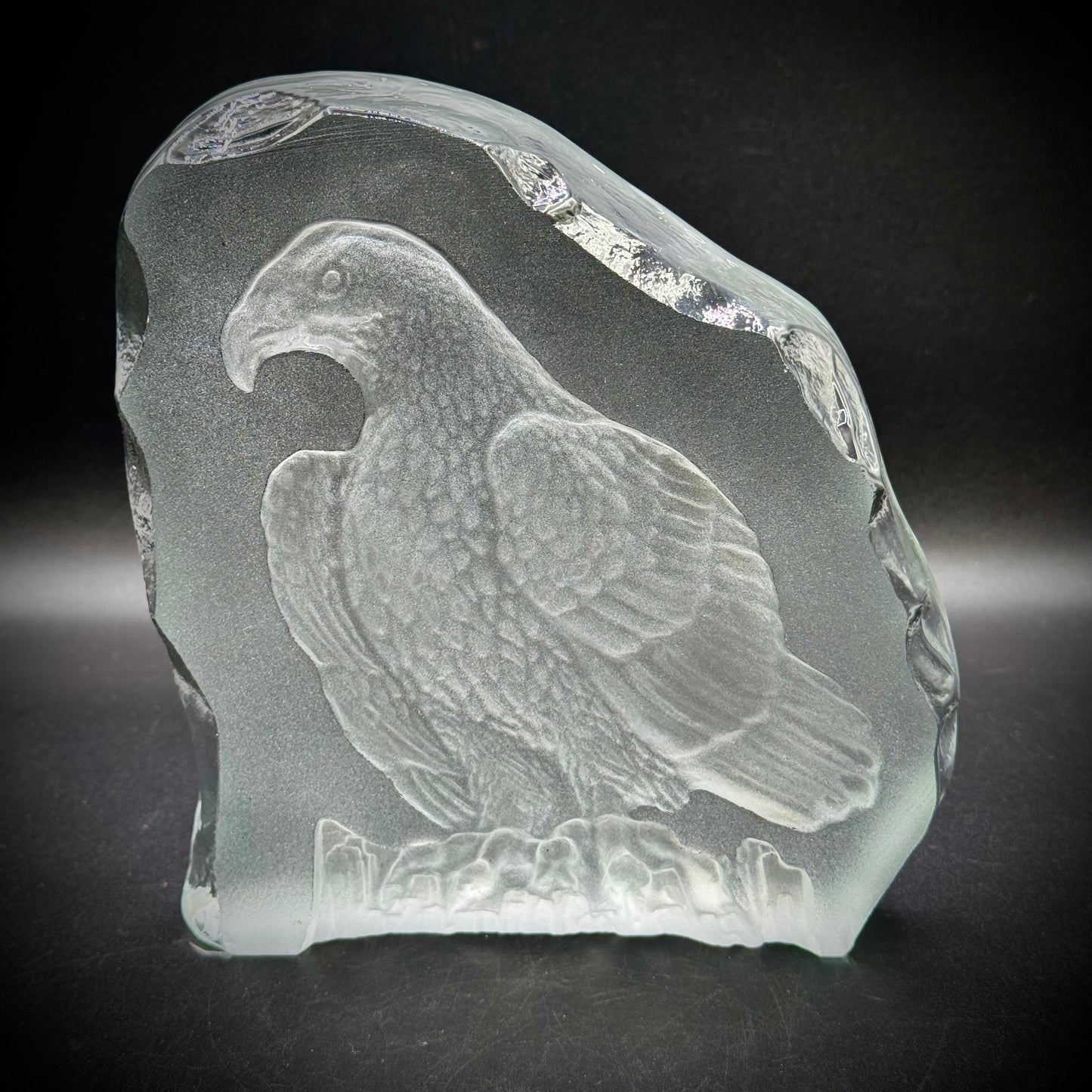 Vintage Nybro Poland Etched Glass Eagle Sculpture