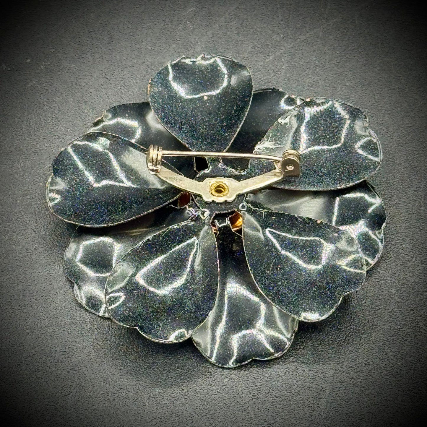 Vintage Metal Chocolate Brown & Caramel Flower Brooch