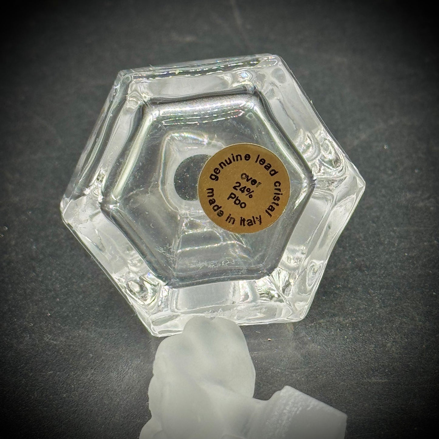 Pair of Vintage Italian Lead Crystal Perfume Bottled with Flower Motif Stoppers