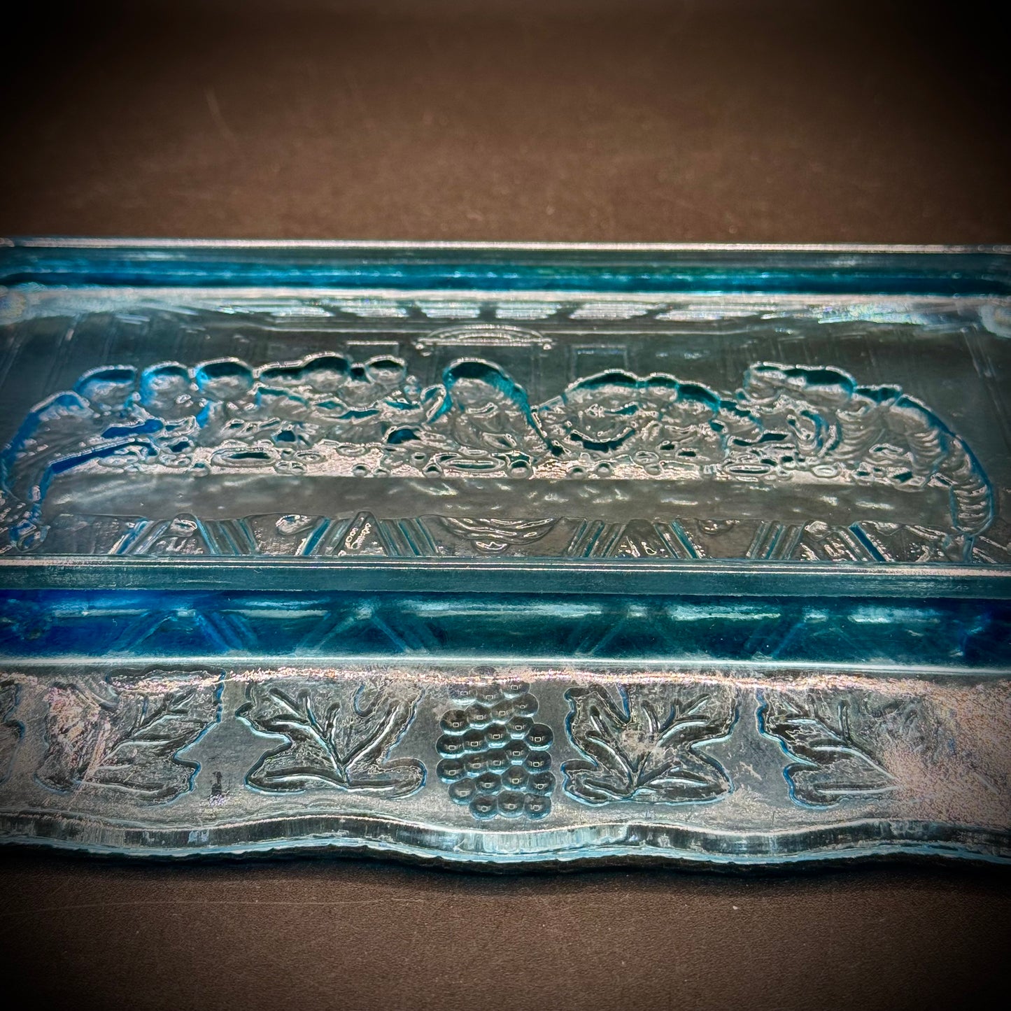 Vintage Indiana Glass Last Supper Blue Tiara Bread Plate