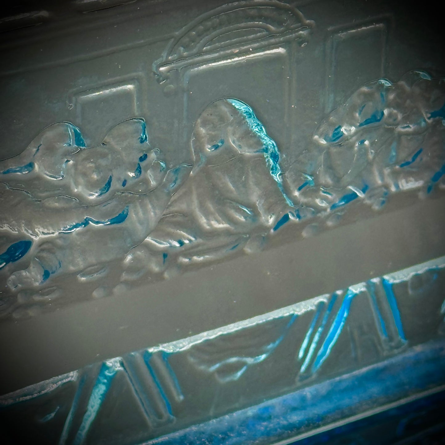 Vintage Indiana Glass Last Supper Blue Tiara Bread Plate