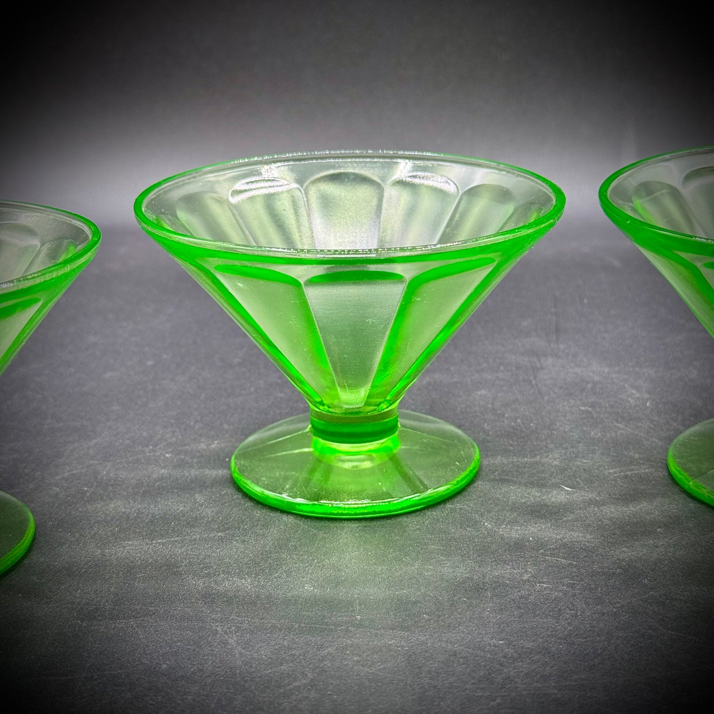 Set of Four Federal Uranium Glass Dessert Cups