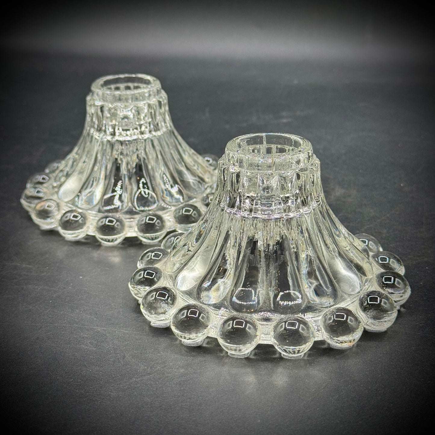 Pair of Vintage Anchor Hocking Bubble Rim Candle Holders