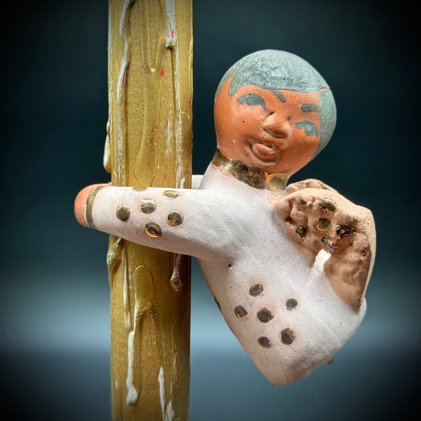 Pair of Hand Made Folk Art Pink Tone Clay Candle Angel Huggers