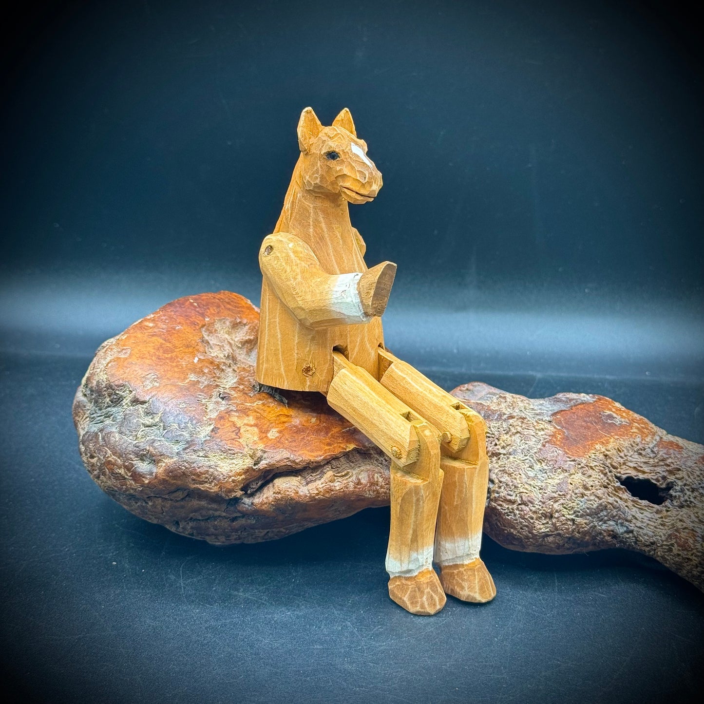 Hand Carved Articulating Wood Horse Shelf Sitter