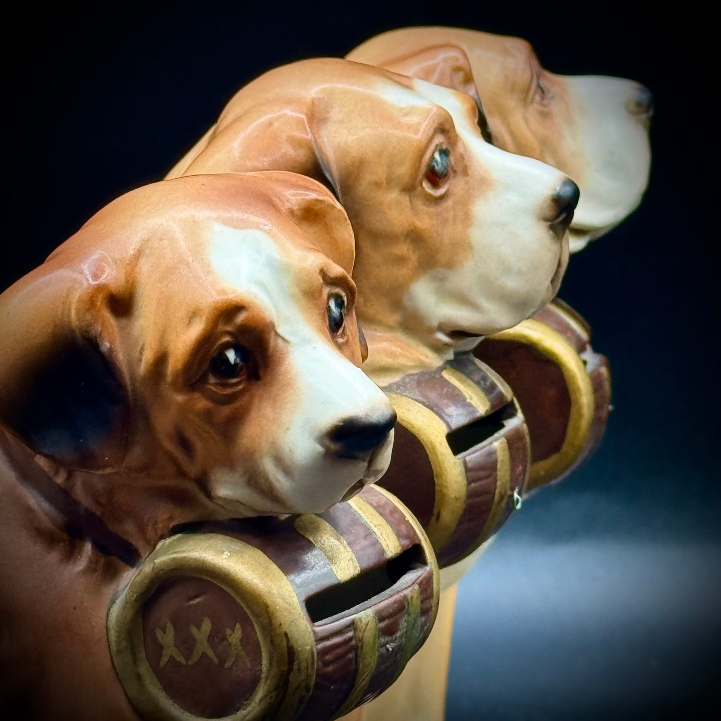 Vintage 1950s Japan Porcelain Three St. Bernard Dog Bank