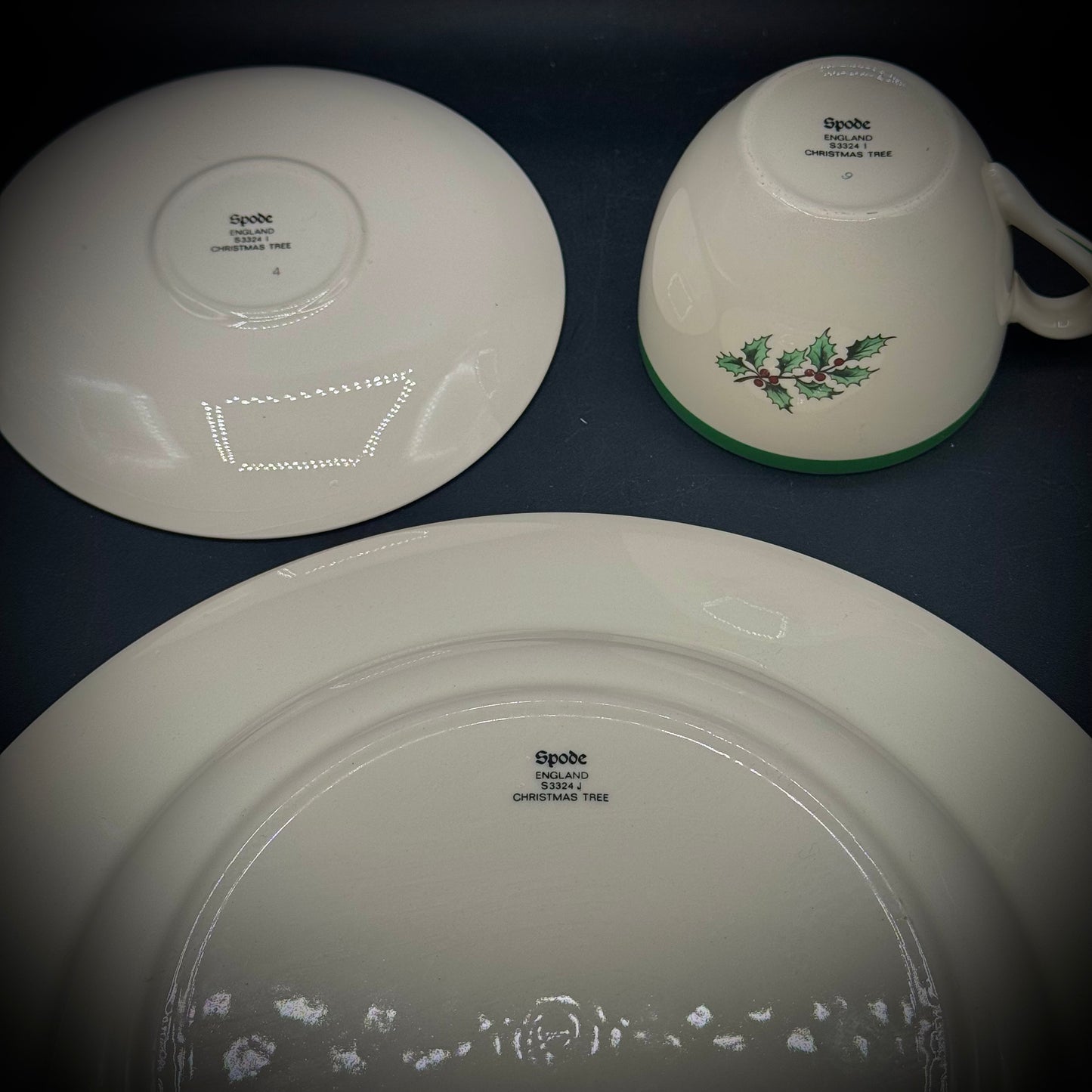 3 Piece Set of Spode Christmas Tree Dish, Saucer & Tea Cup