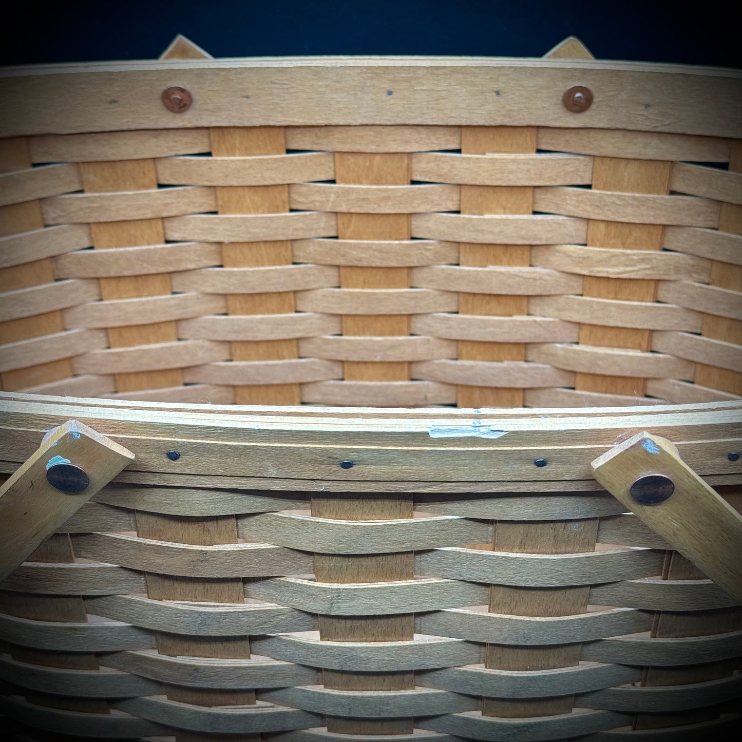 Vintage 1994 Large Longaberger Handled Market Basket with Copper Buttons