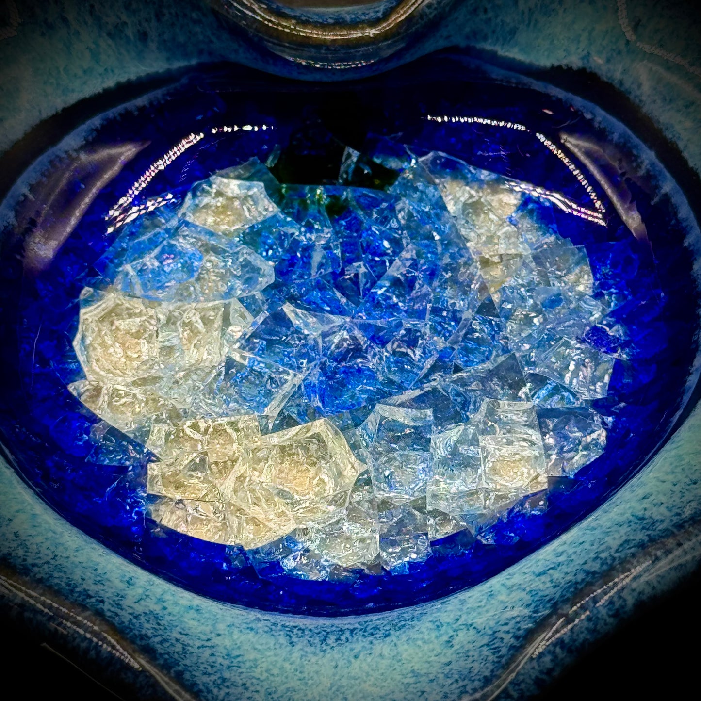 Small Blue Crystalline Dish Made in USA