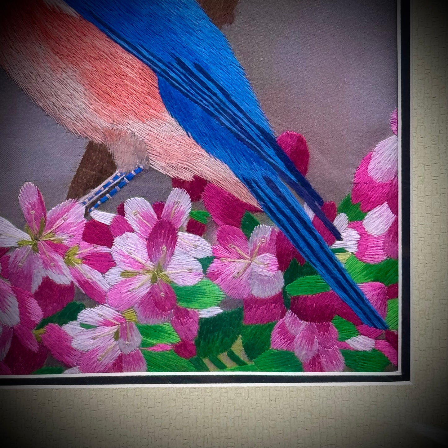 Susho Hand Stitched Silk Bird Art on Matte
