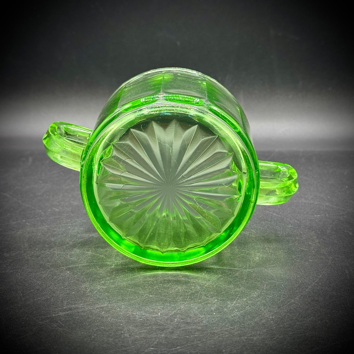 Vintage Uranium Glass Two Handled Sugar Bowl