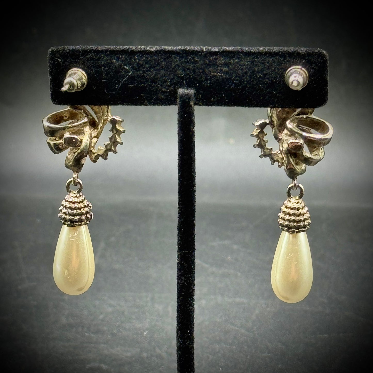Vintage Rhinestone & Faux Pearl Formal Drop Earrings