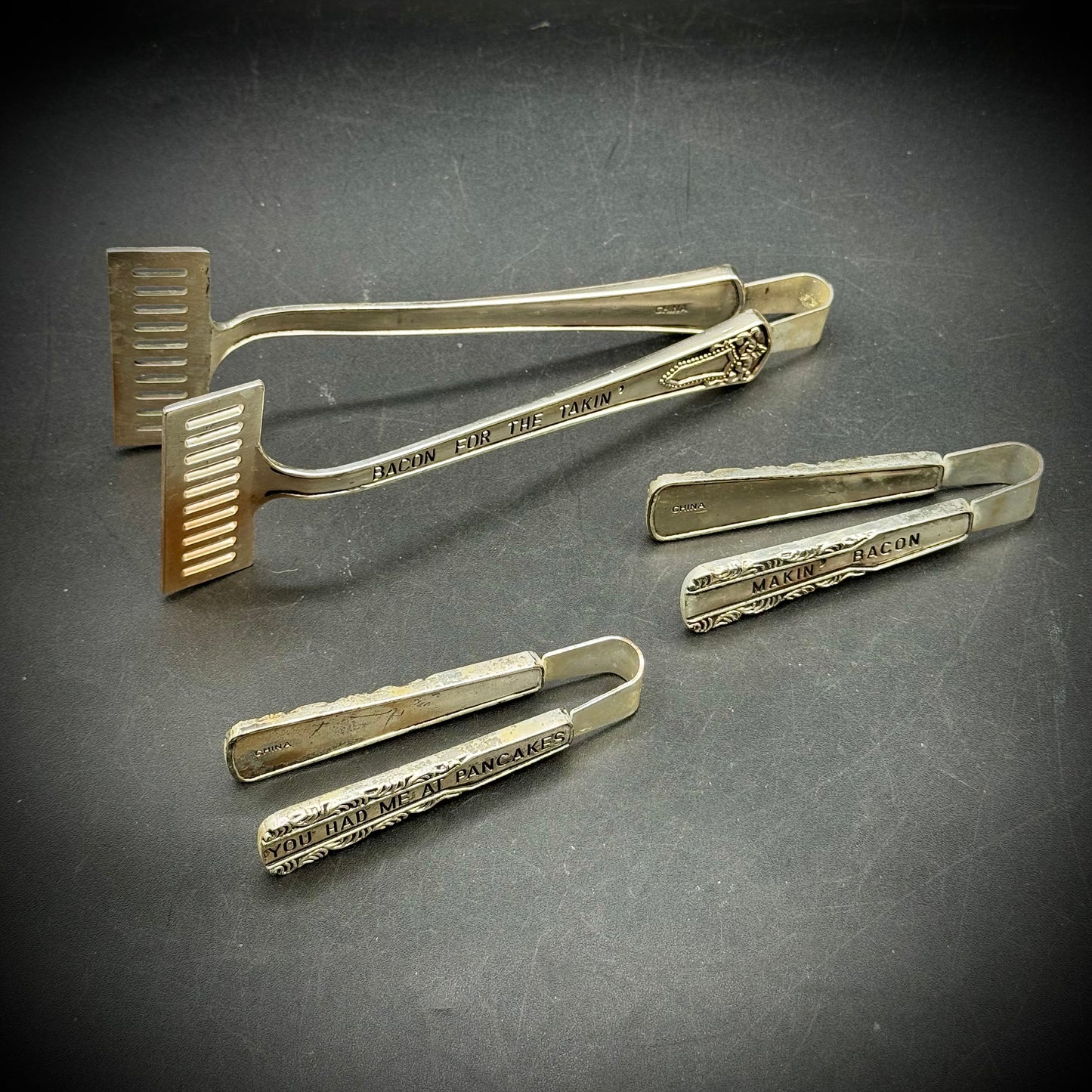 Set of 3 Metal Kitchen Tongs with Fun Messages by Mudpie
