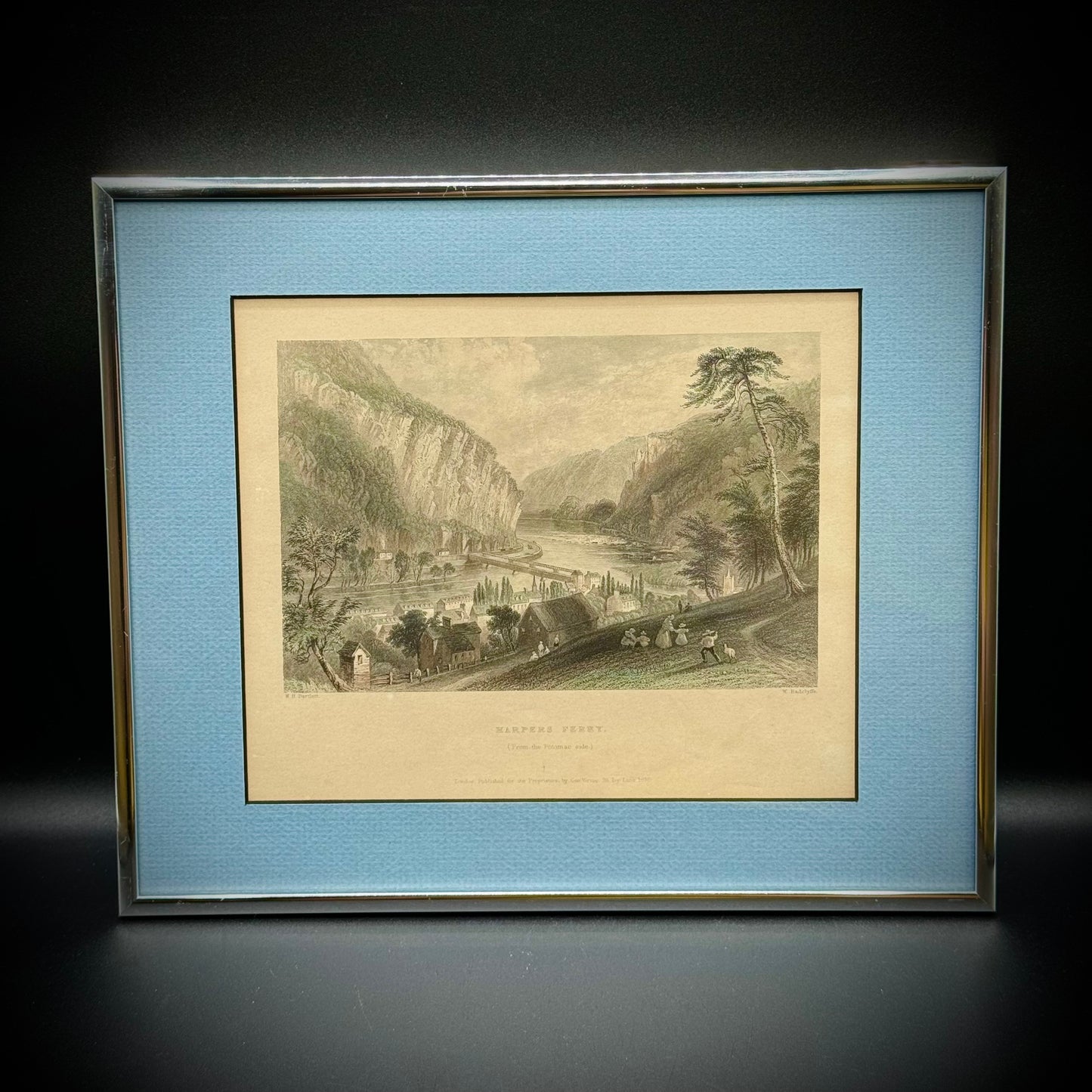 Antique 19th Century Hand Tinted Lithograph "Harper's Ferry" Professionally Framed