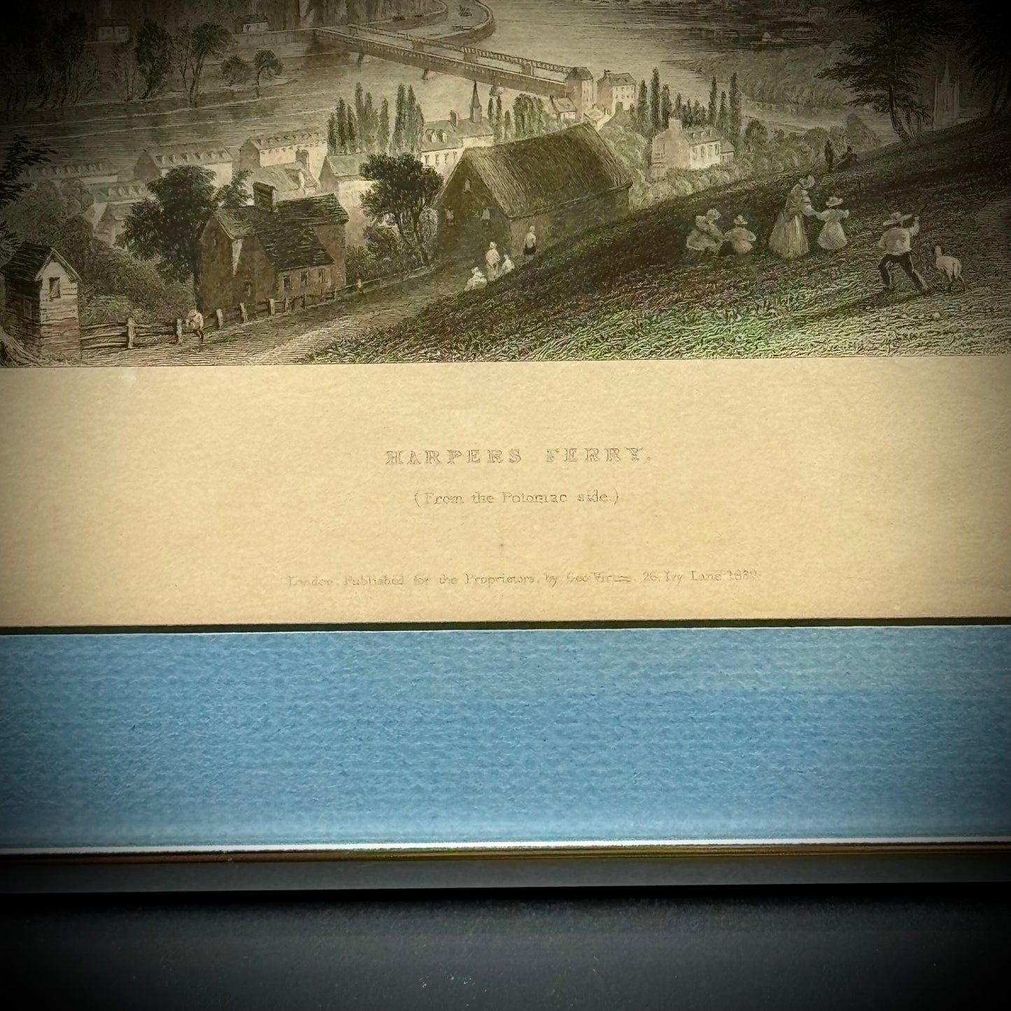 Antique 19th Century Hand Tinted Lithograph "Harper's Ferry" Professionally Framed