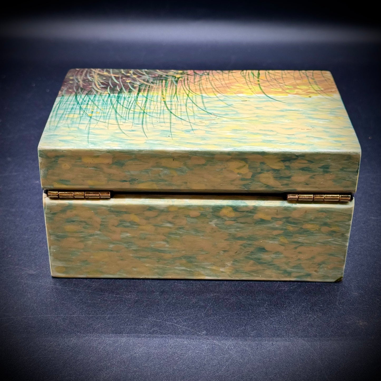 Heavy Lacquered Art Box Beach Motif