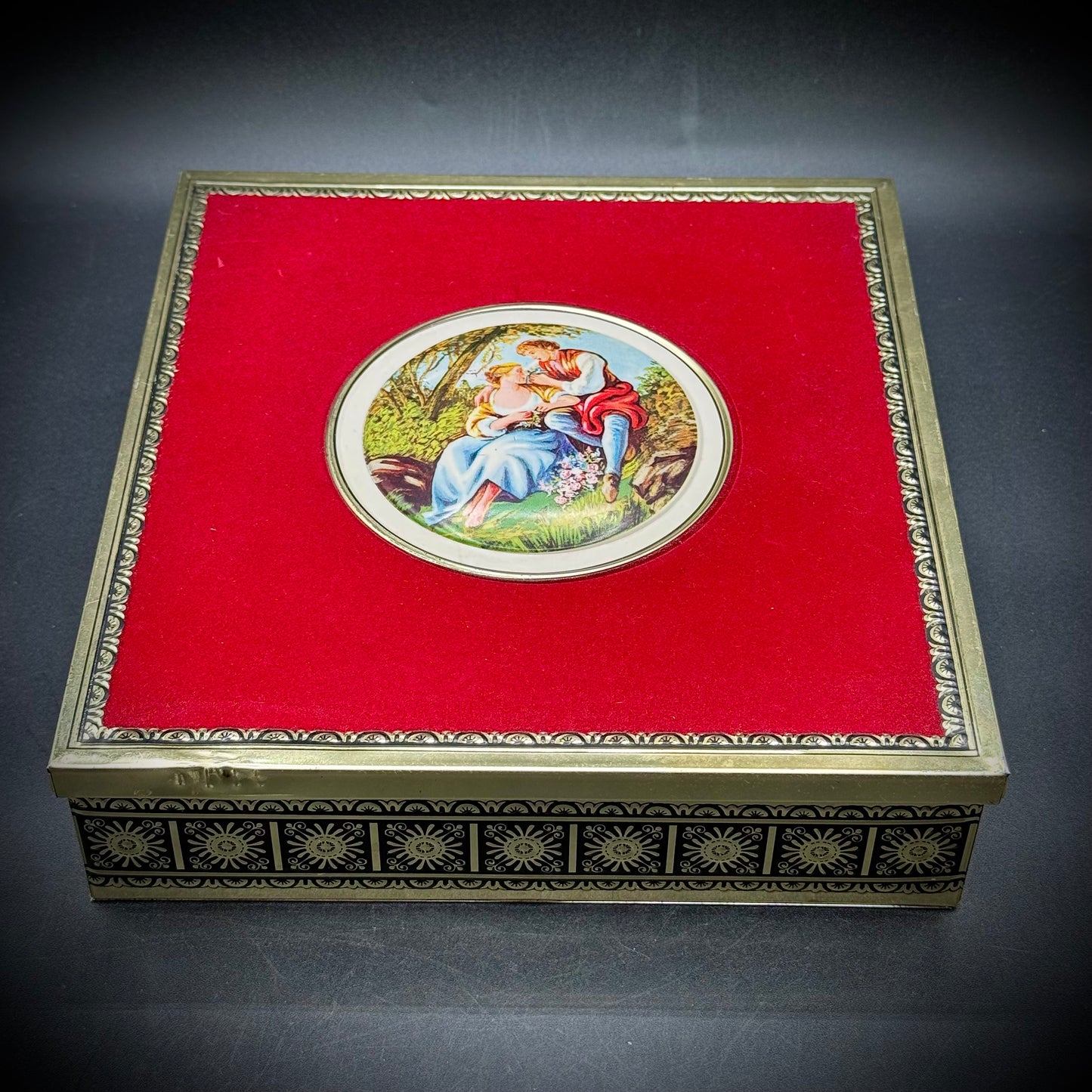 Vintage West Germany Large Tin with Felt Top & Cameo