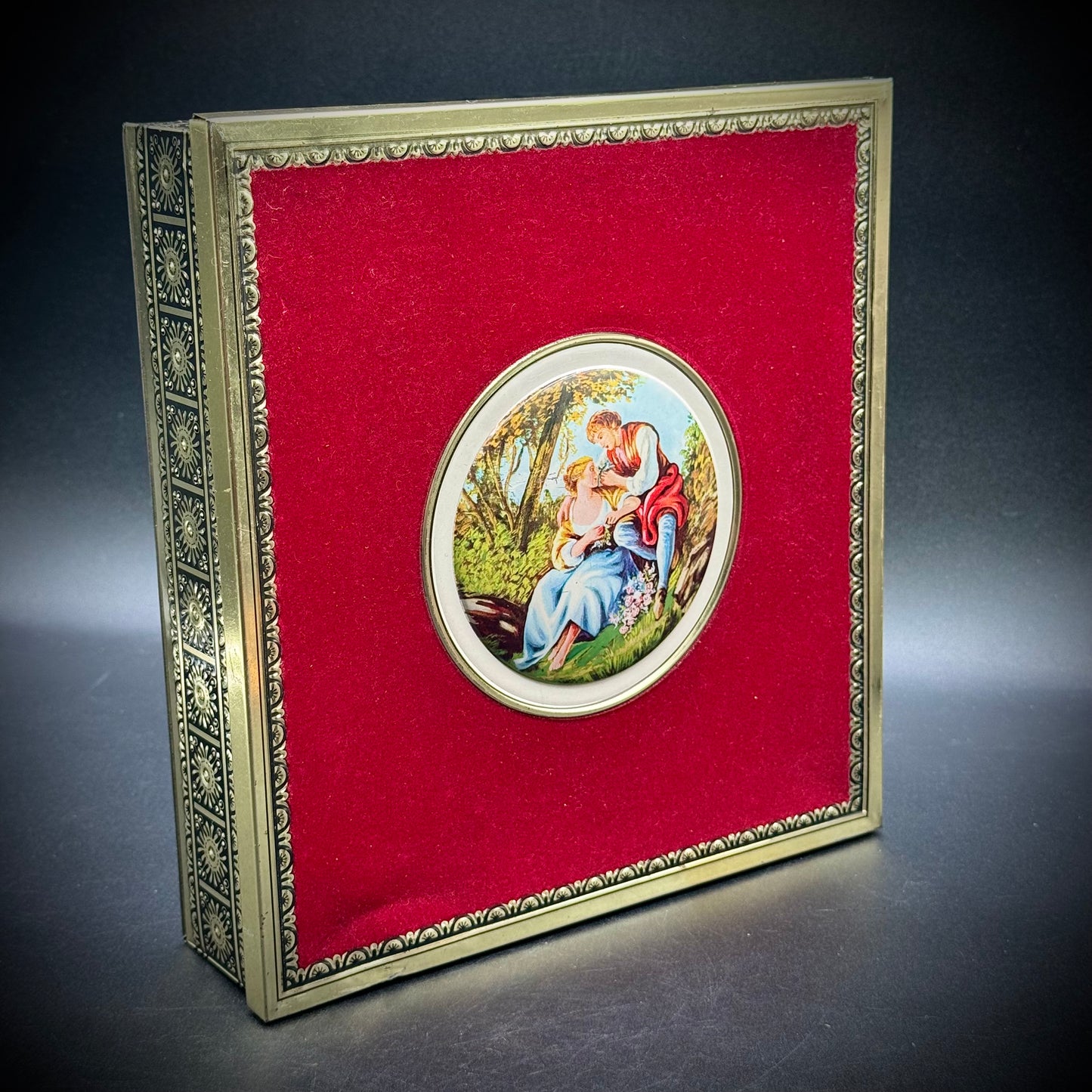 Vintage West Germany Large Tin with Felt Top & Cameo