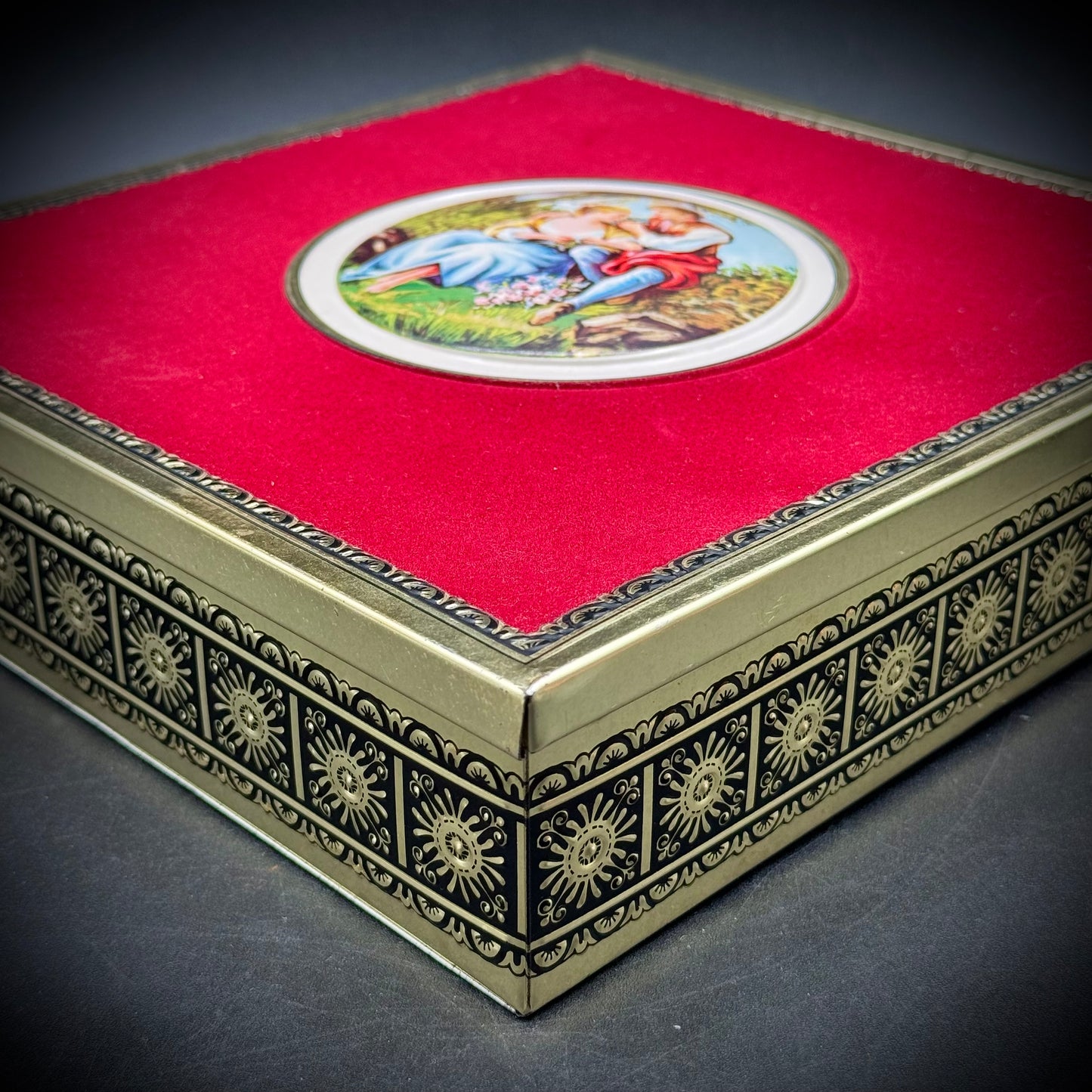 Vintage West Germany Large Tin with Felt Top & Cameo