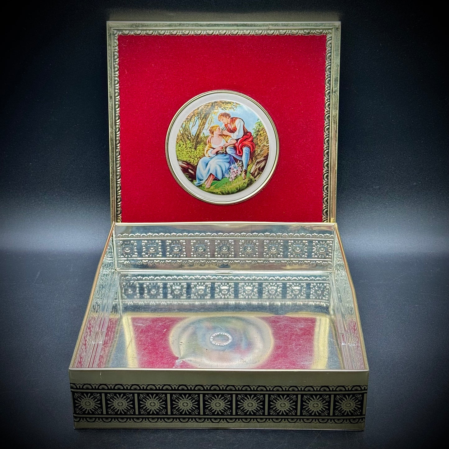 Vintage West Germany Large Tin with Felt Top & Cameo