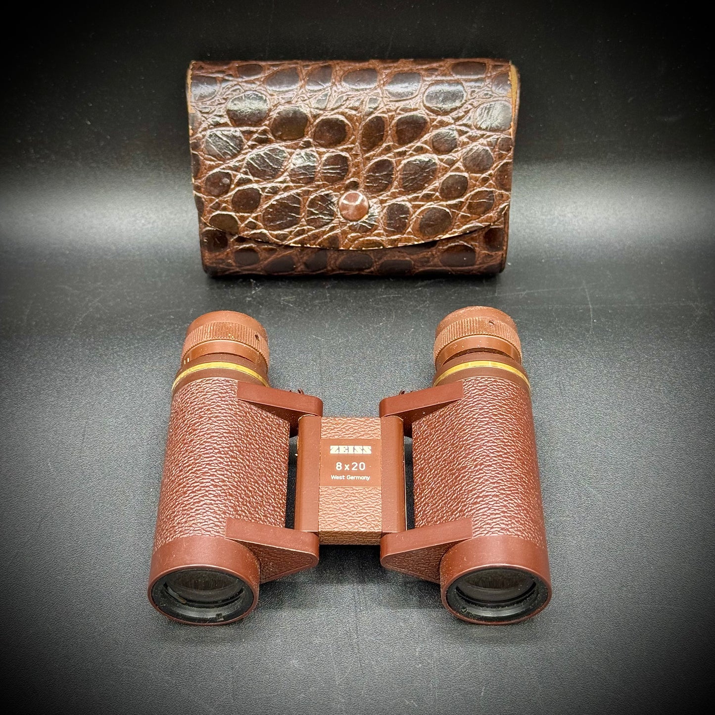 Vintage W. Germany Zeiss Folding Travel Binoculars with Leather Case