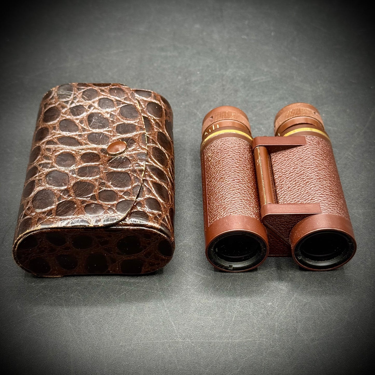 Vintage W. Germany Zeiss Folding Travel Binoculars with Leather Case