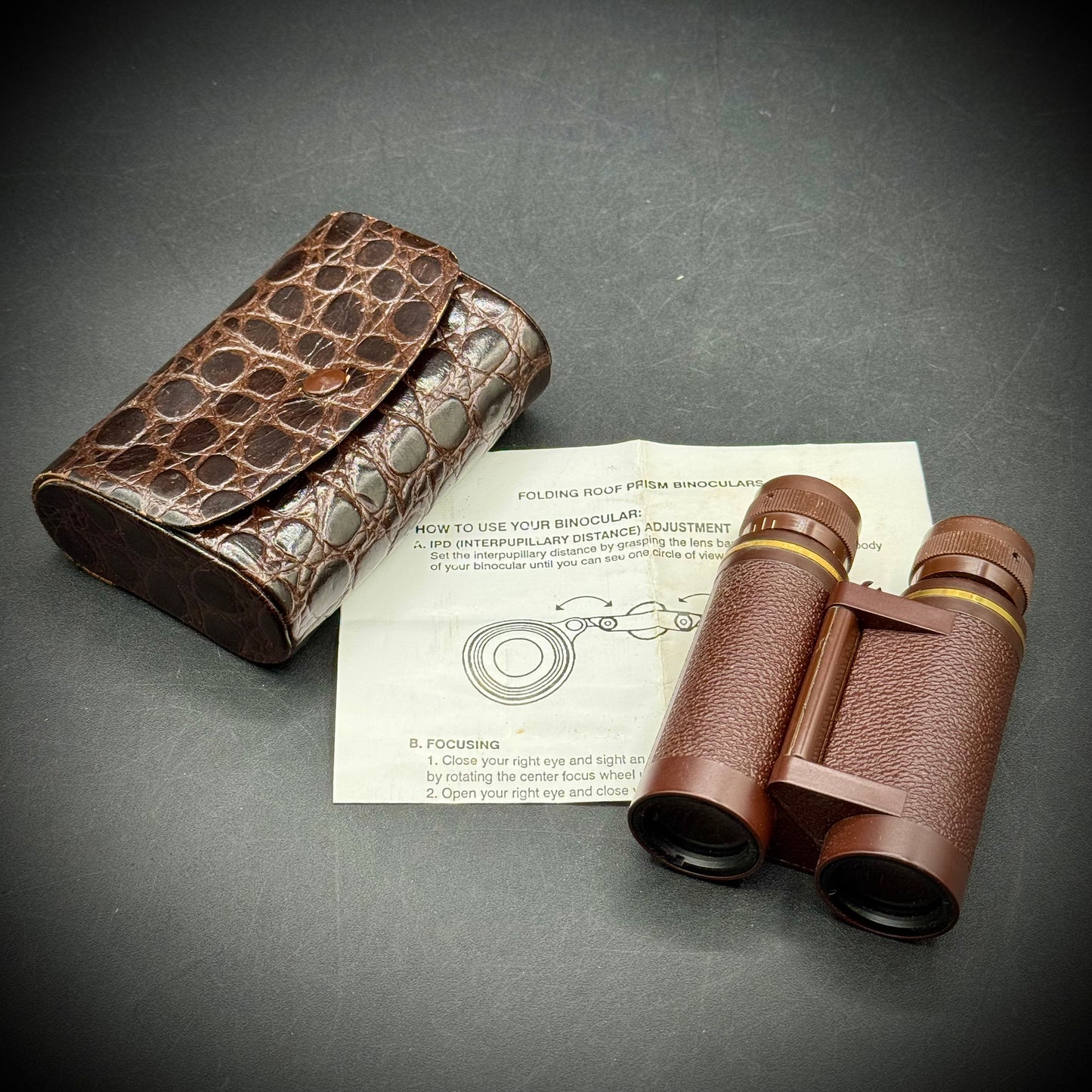 Vintage W. Germany Zeiss Folding Travel Binoculars with Leather Case