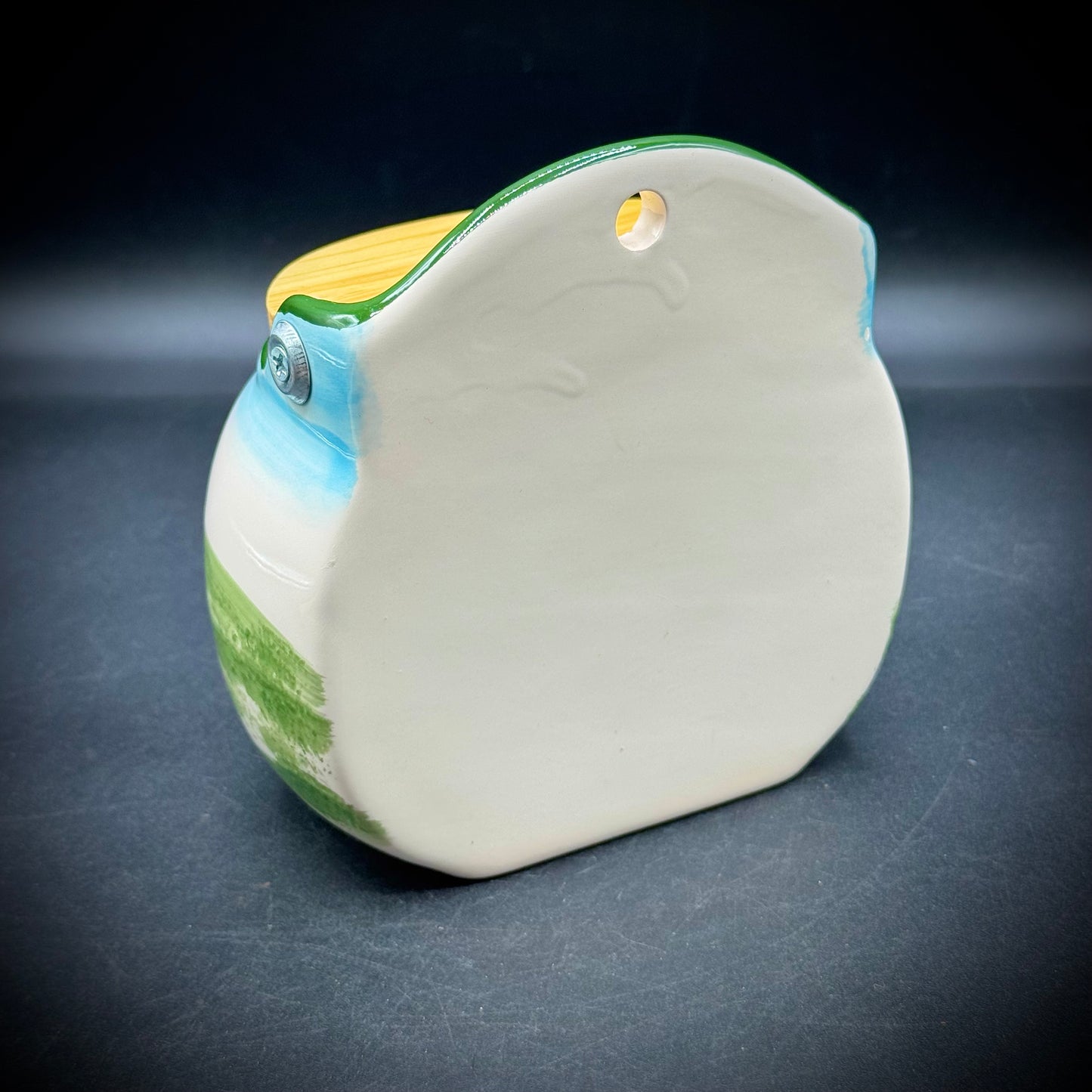 Hand Painted Goose Motif Ceramic & Wood Salt Box
