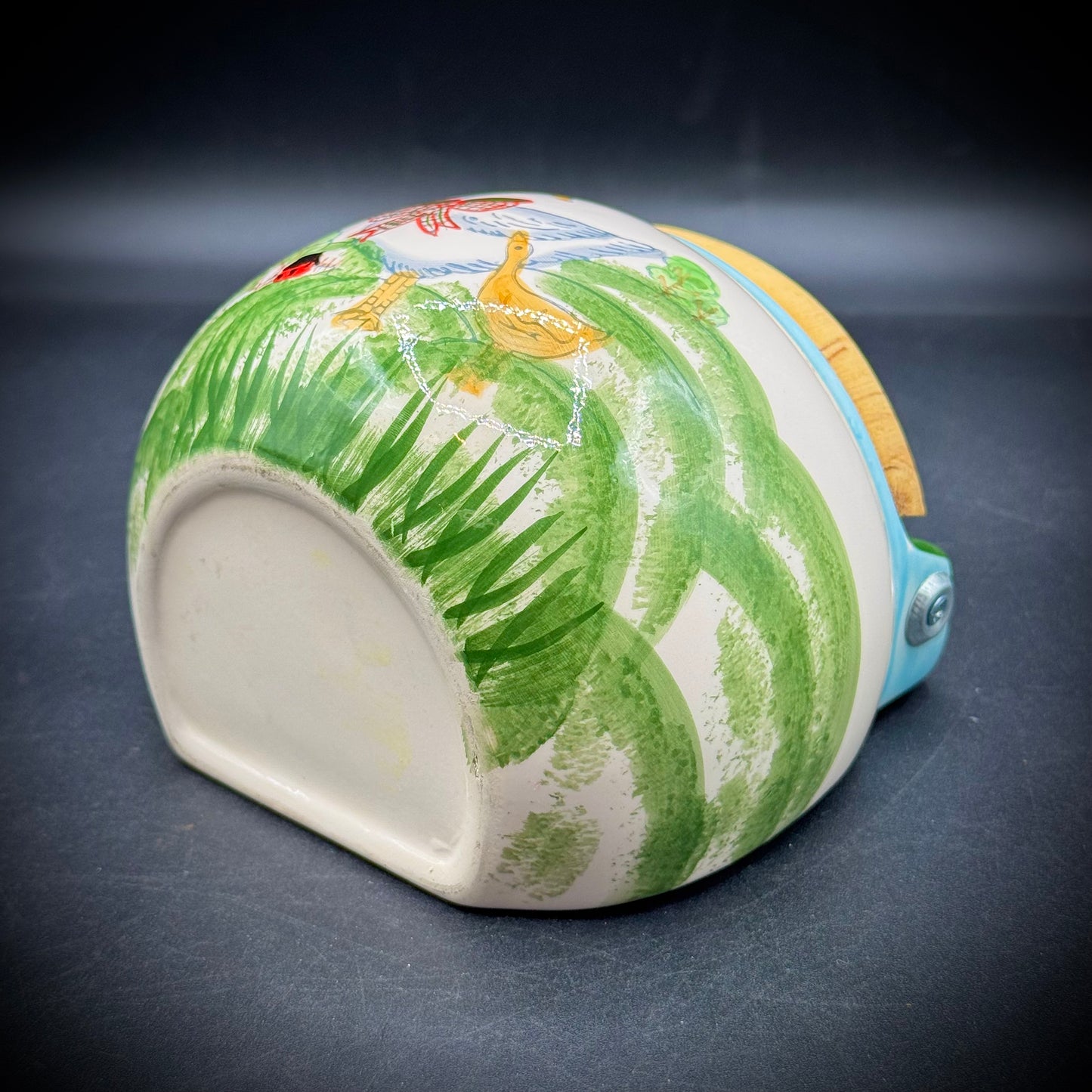 Hand Painted Goose Motif Ceramic & Wood Salt Box