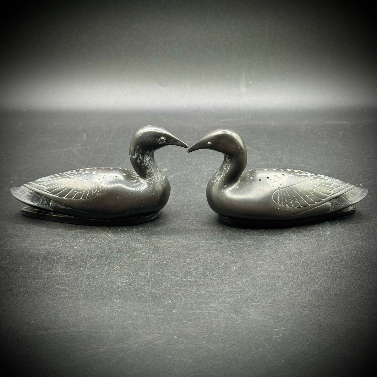 Pair of Native Folk Art Carved Pearlite Loons