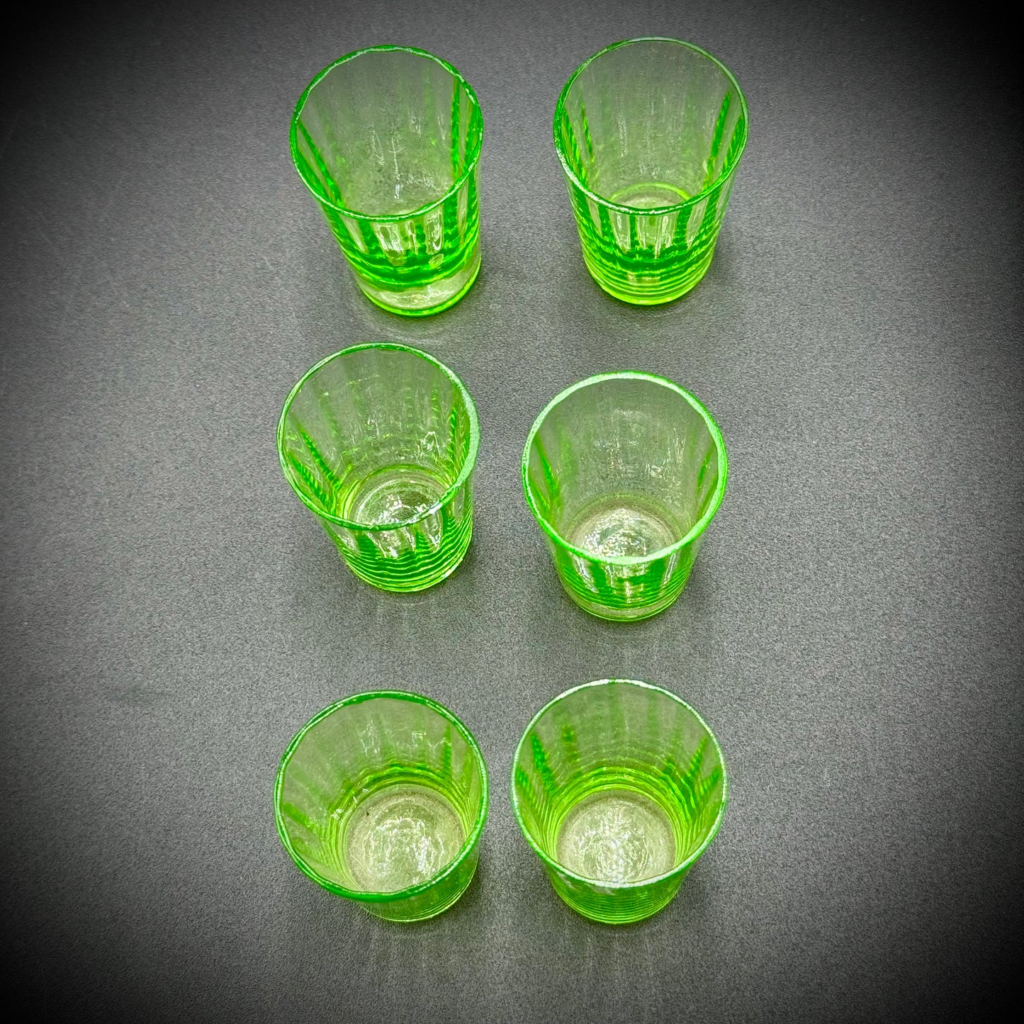 MCM Chrome & Glass Carrier with 6 Uranium Shot Glasses - Curated in Vienna, Austria
