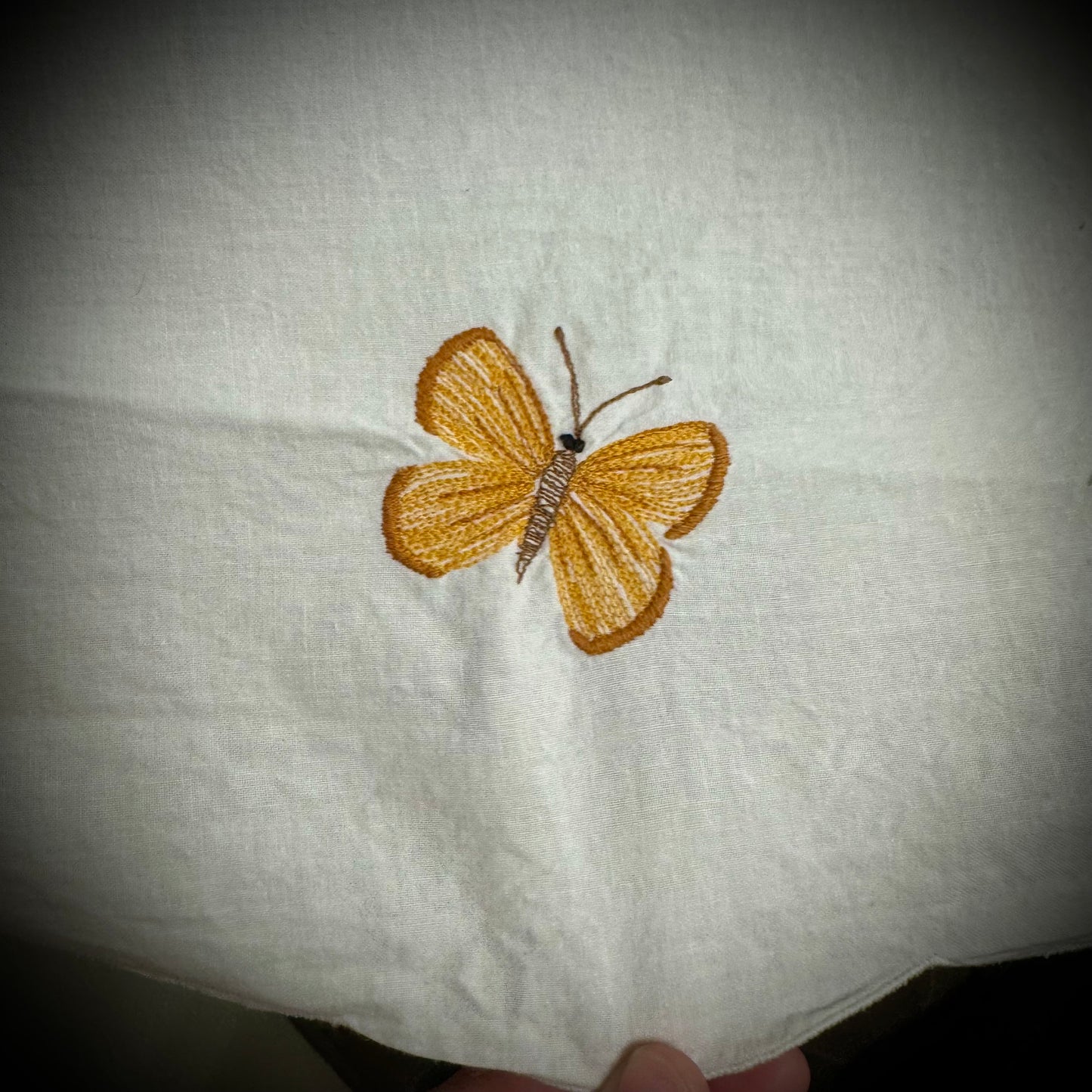 Large Vintage Hand Embroidered Linen Floral & Butterfly Motif Tablecloth