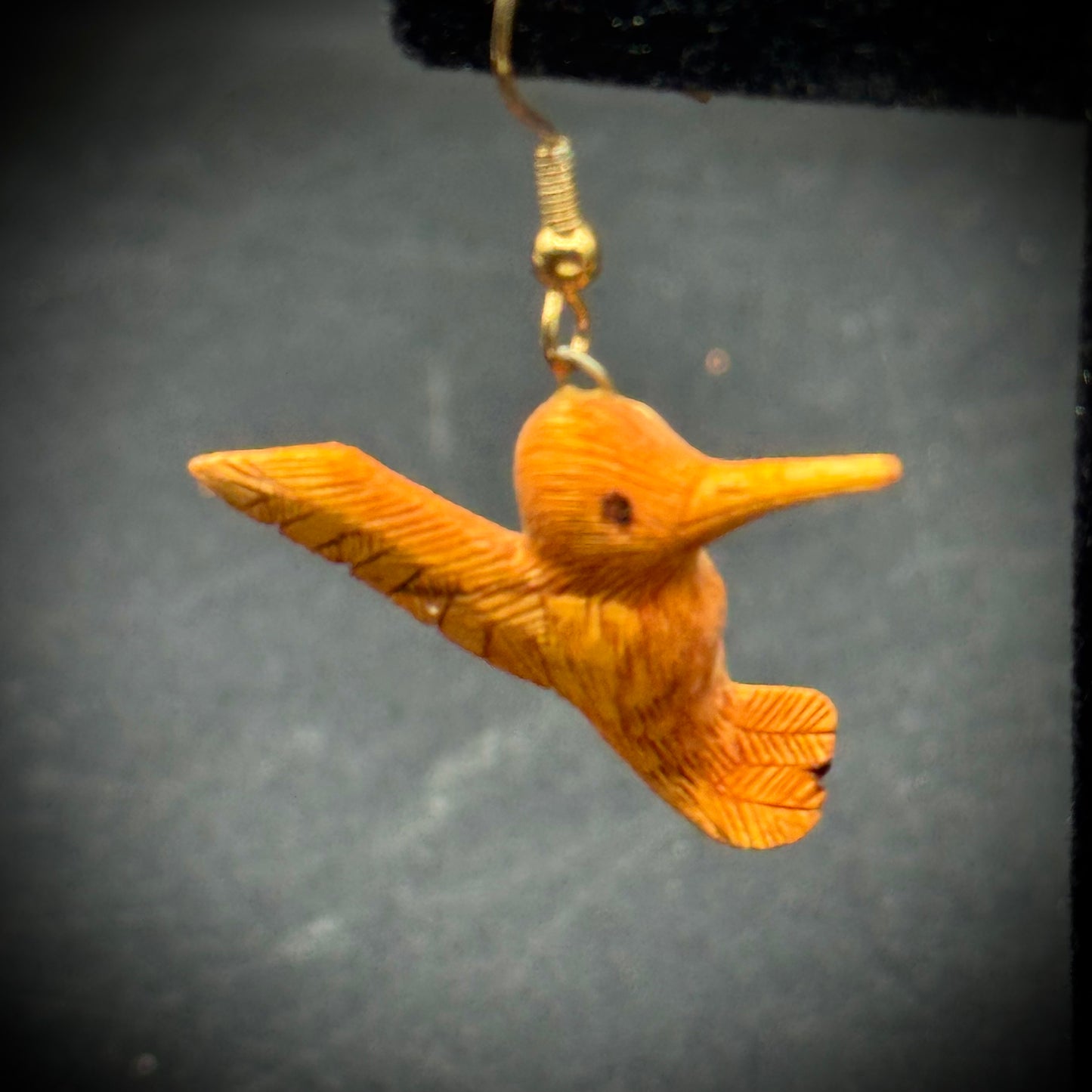 Hand Carved Hummingbird Wood Earrings
