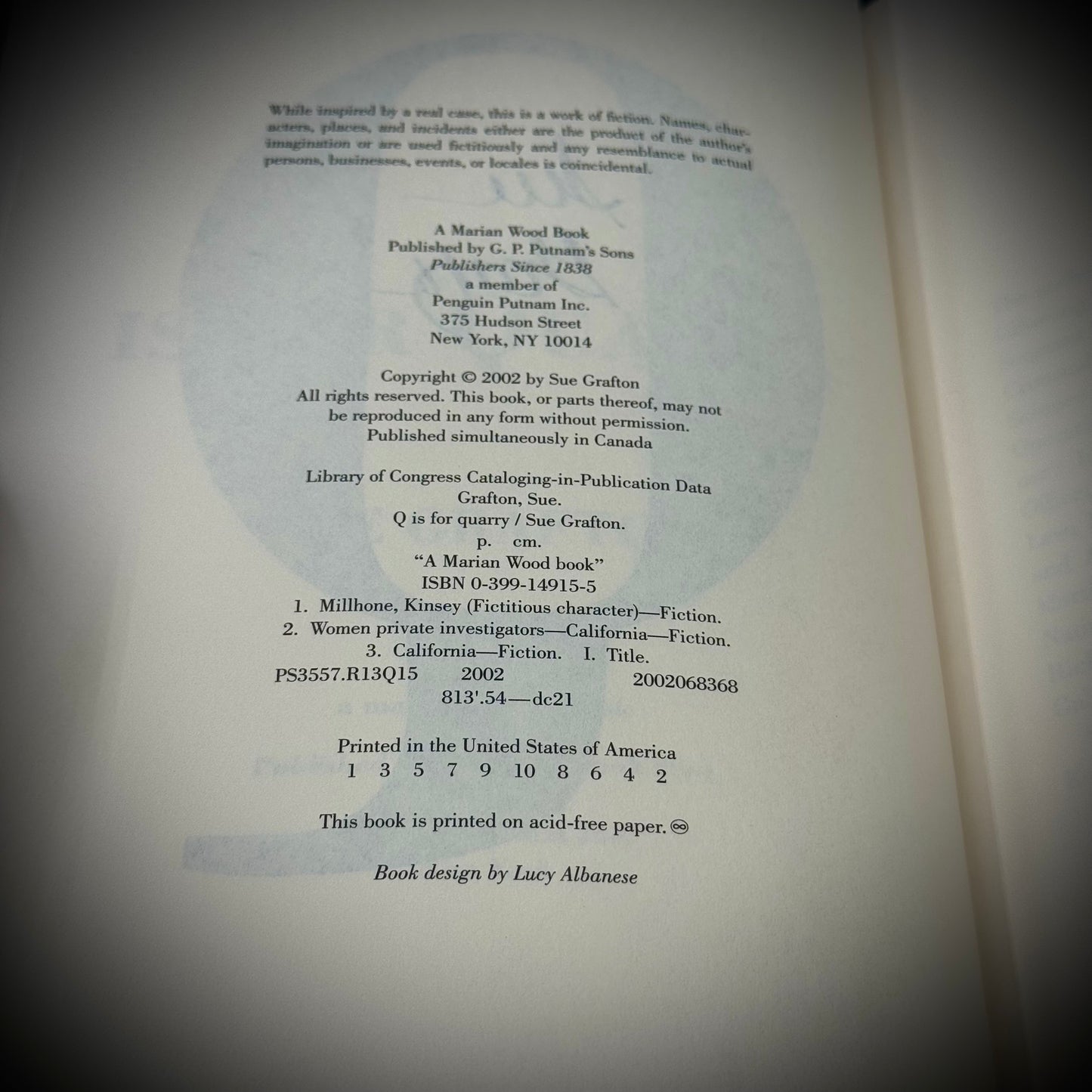 Sue Grafton Signed "Q" Alphabet Mystery Novel