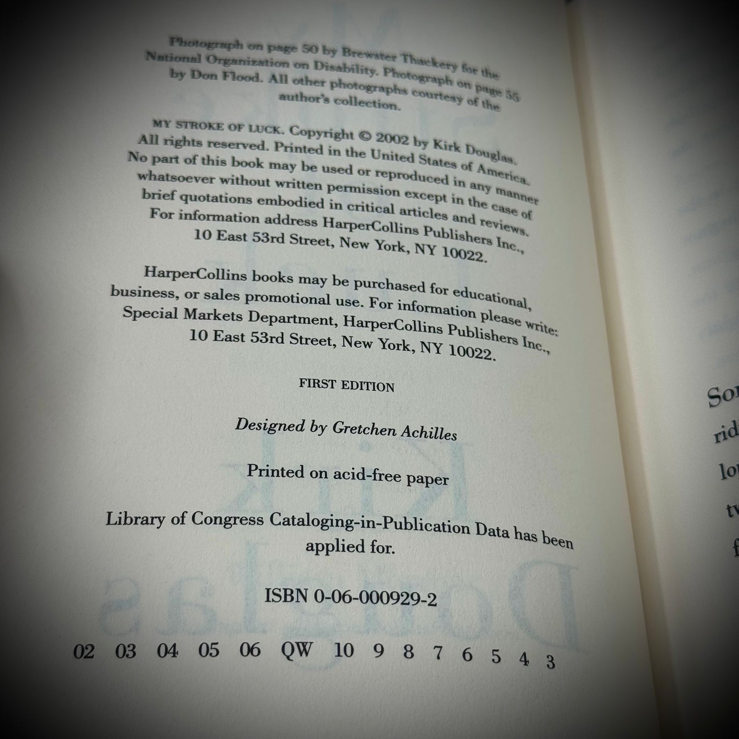 Signed Kirk Douglas "My Stroke of Luck" Book