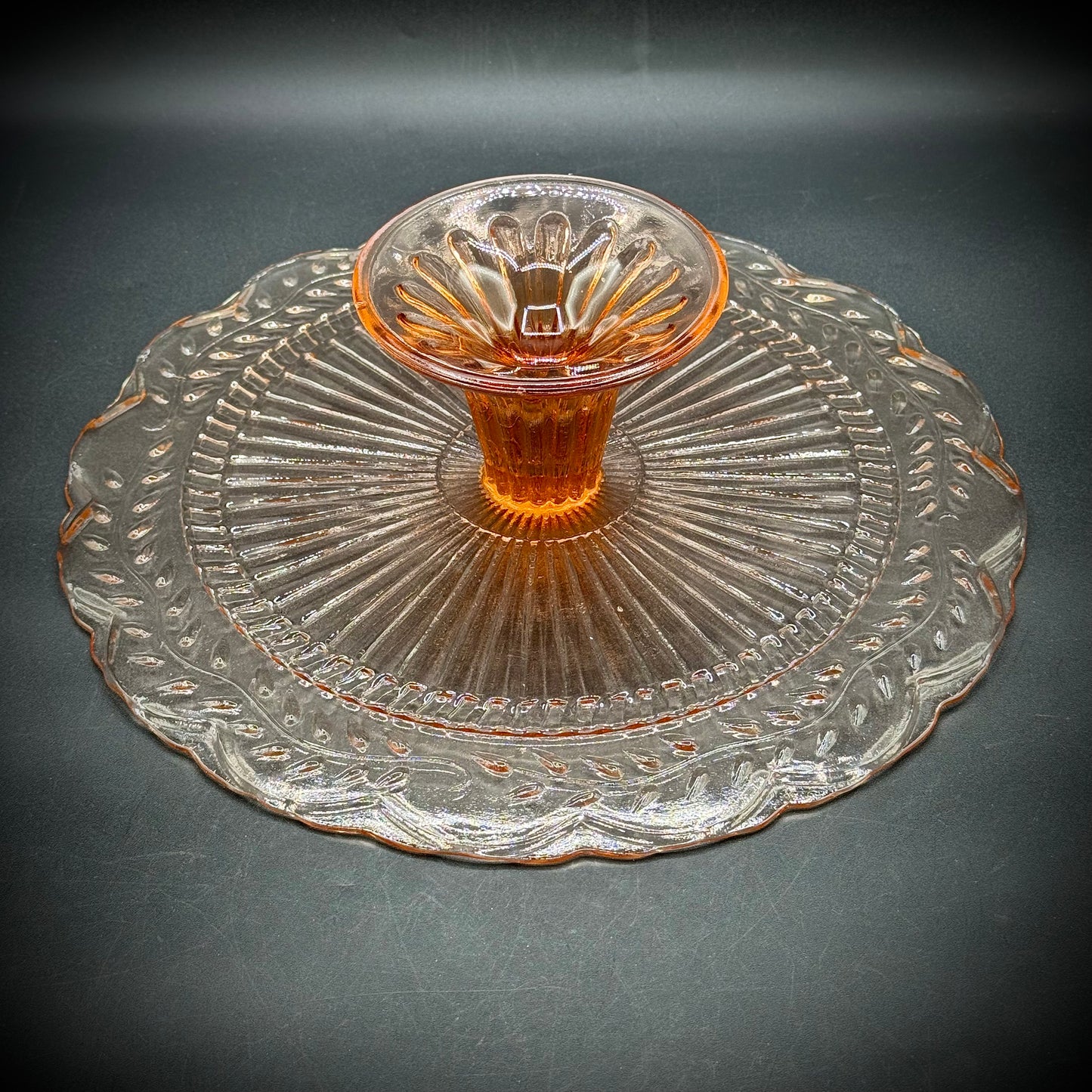 Vintage Pink Depression Glass Cake Stand
