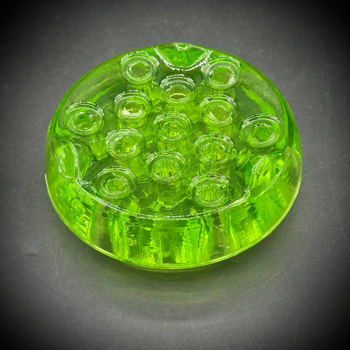 Vintage Uranium Glass 13-hold Flower Frog